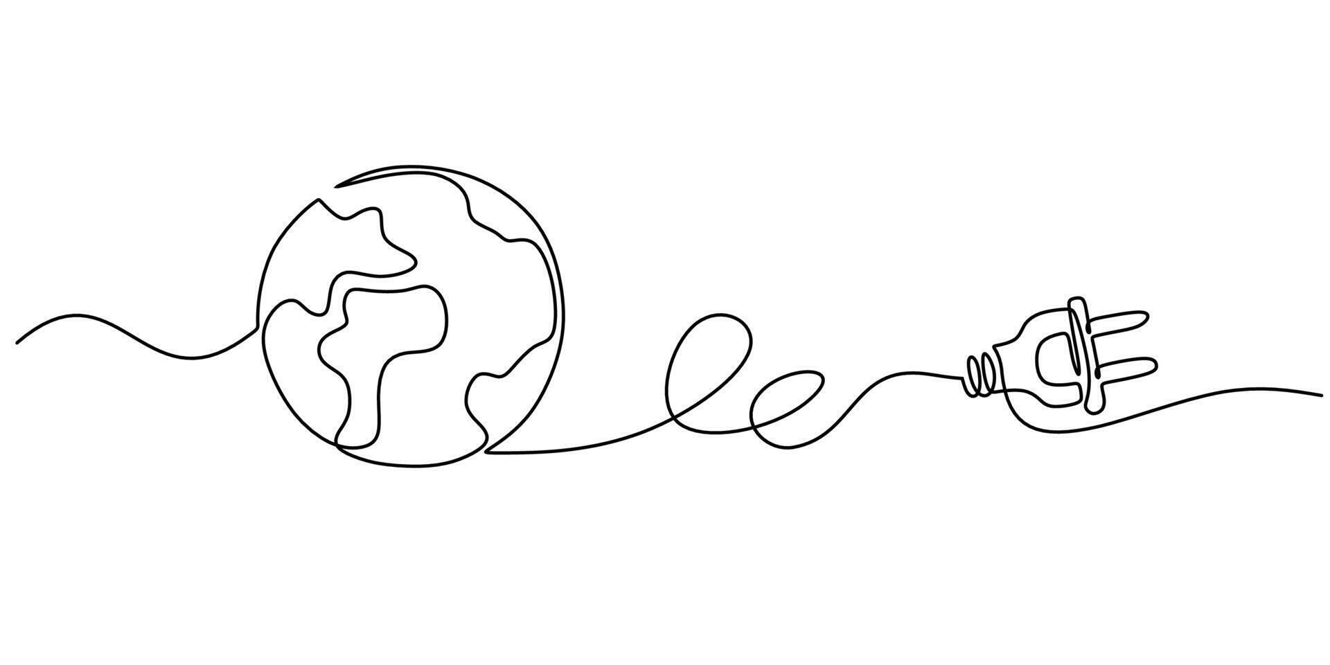 Green energy plug and earth line art vector