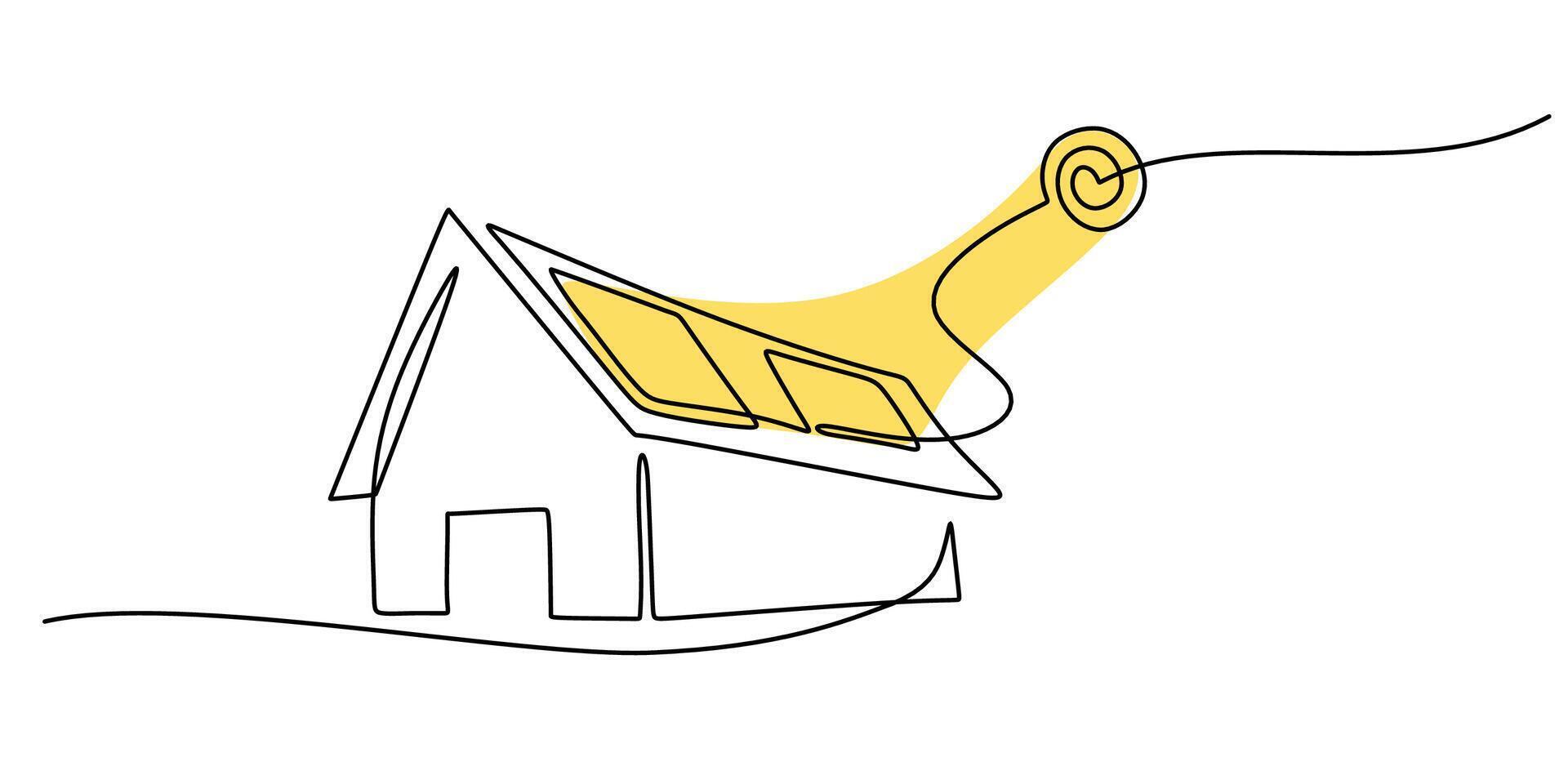 Solar powered home one line drawing vector