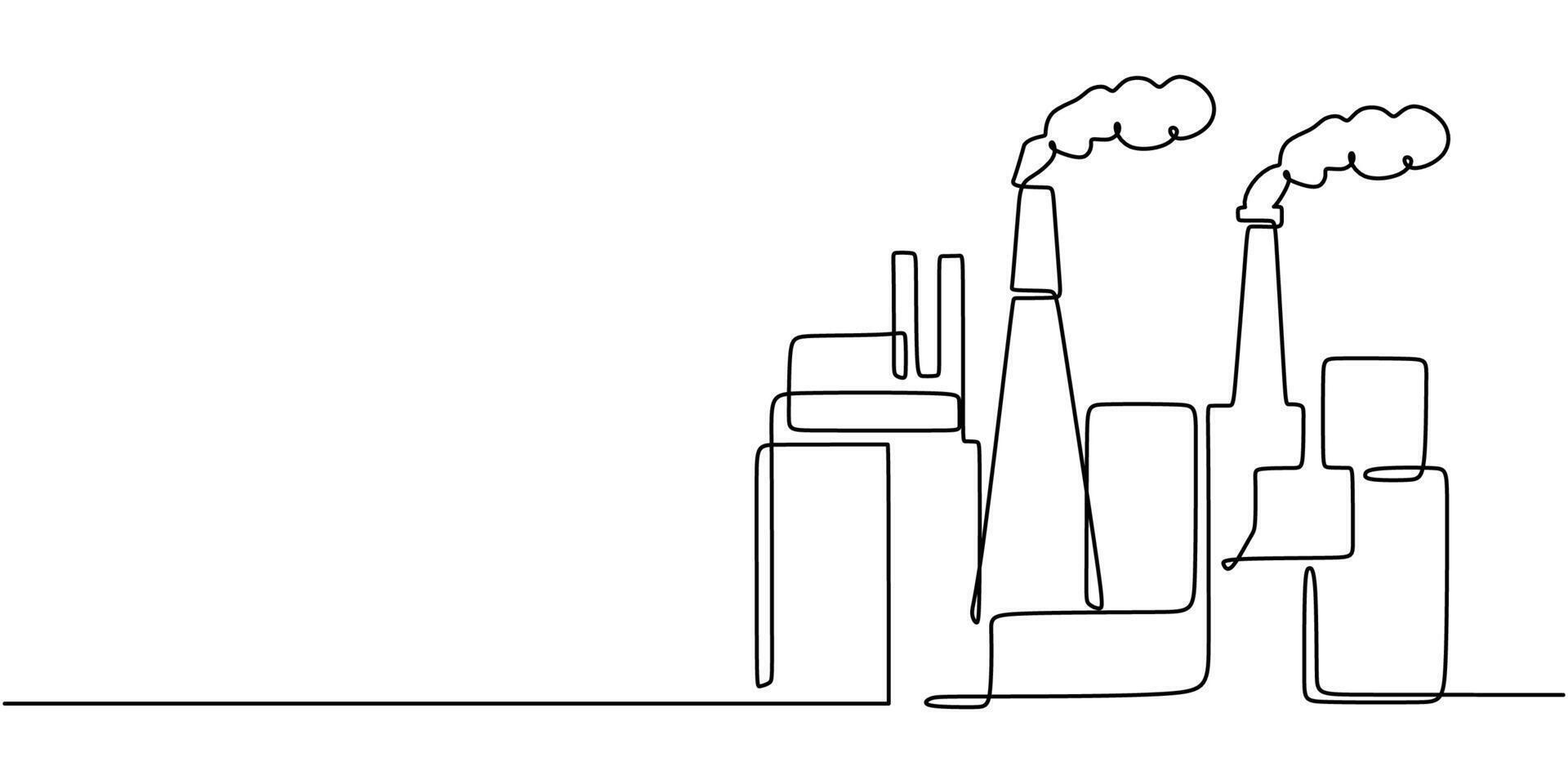 Industrial factory building one line drawing vector