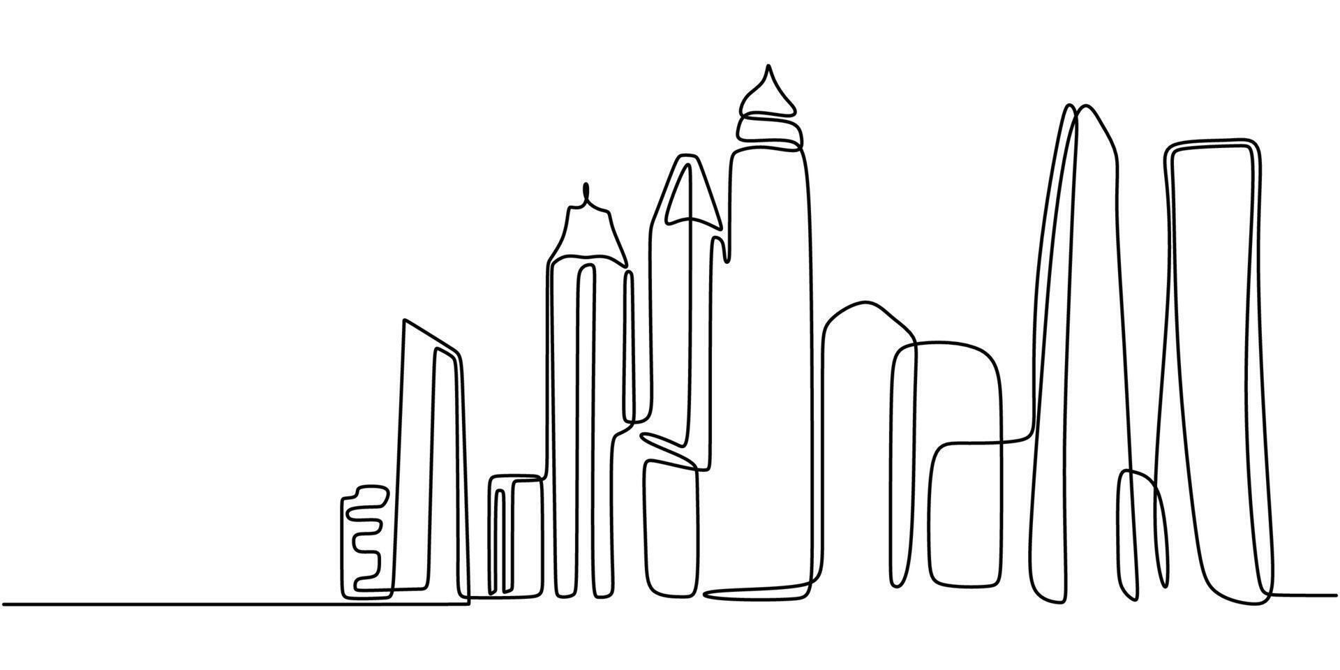 Urban skyscraper buildings one line drawing vector