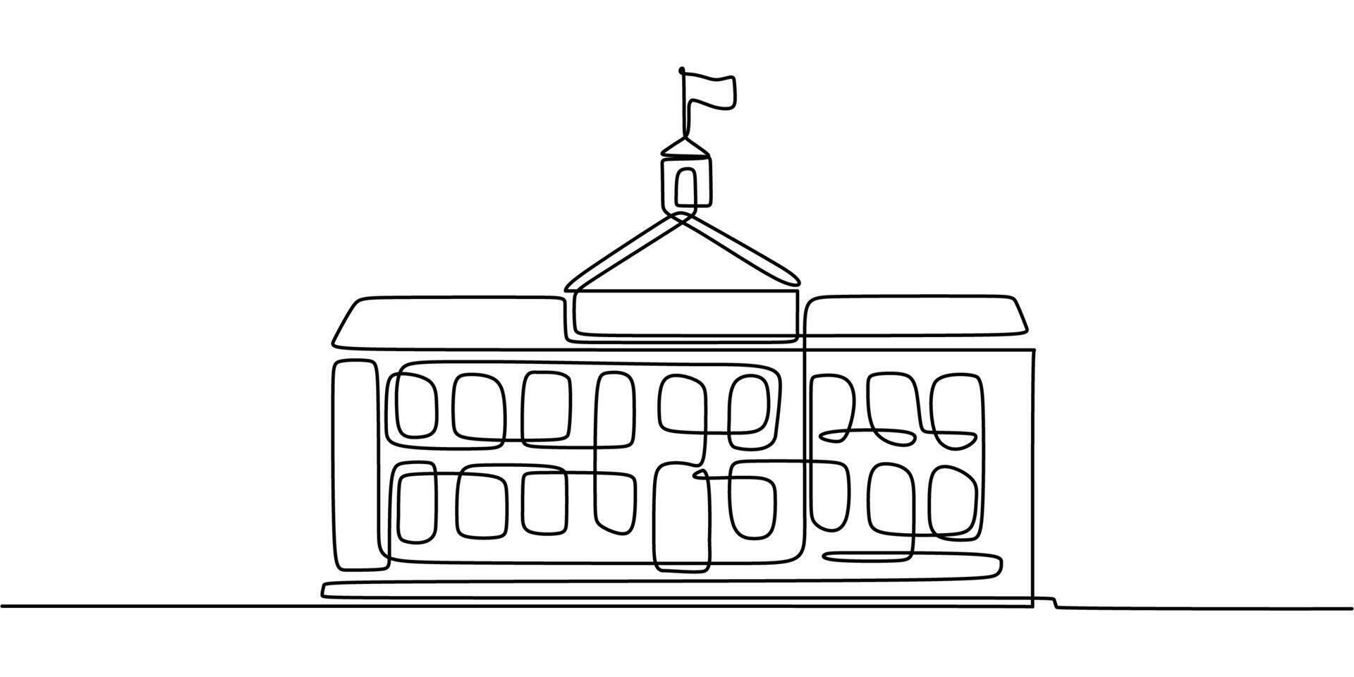 Minimalist school building one line drawing vector