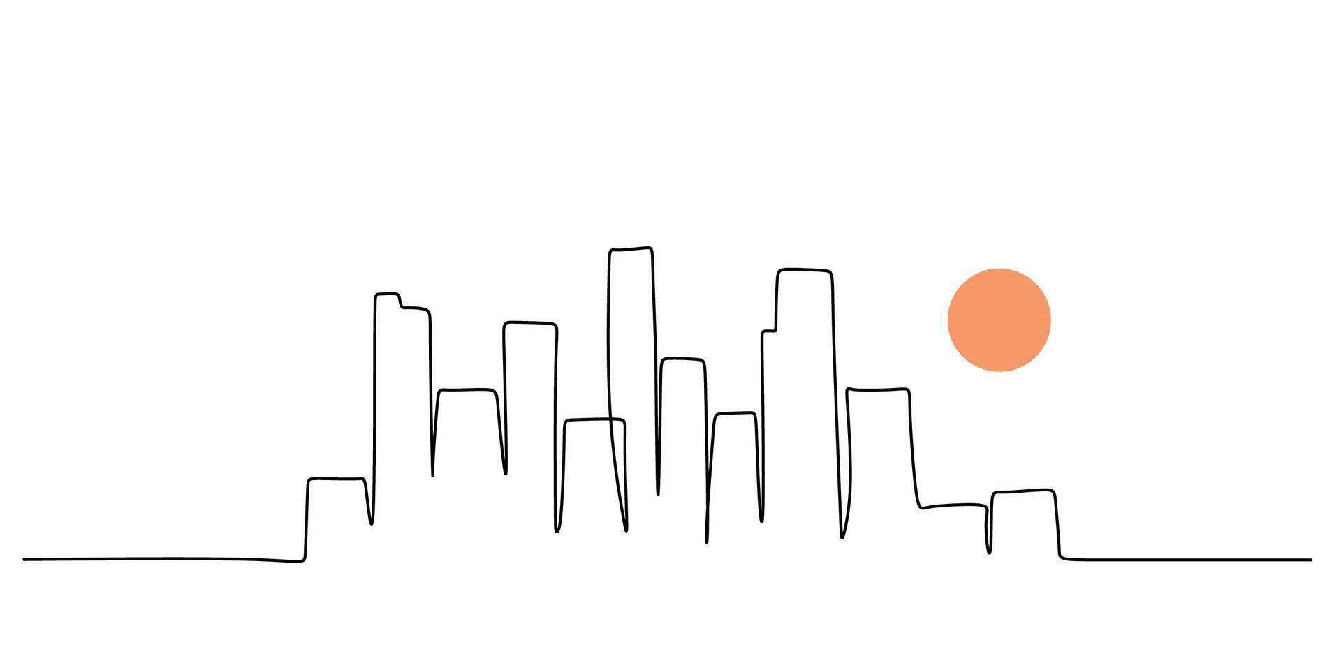 Skyscraper and sun one line art vector
