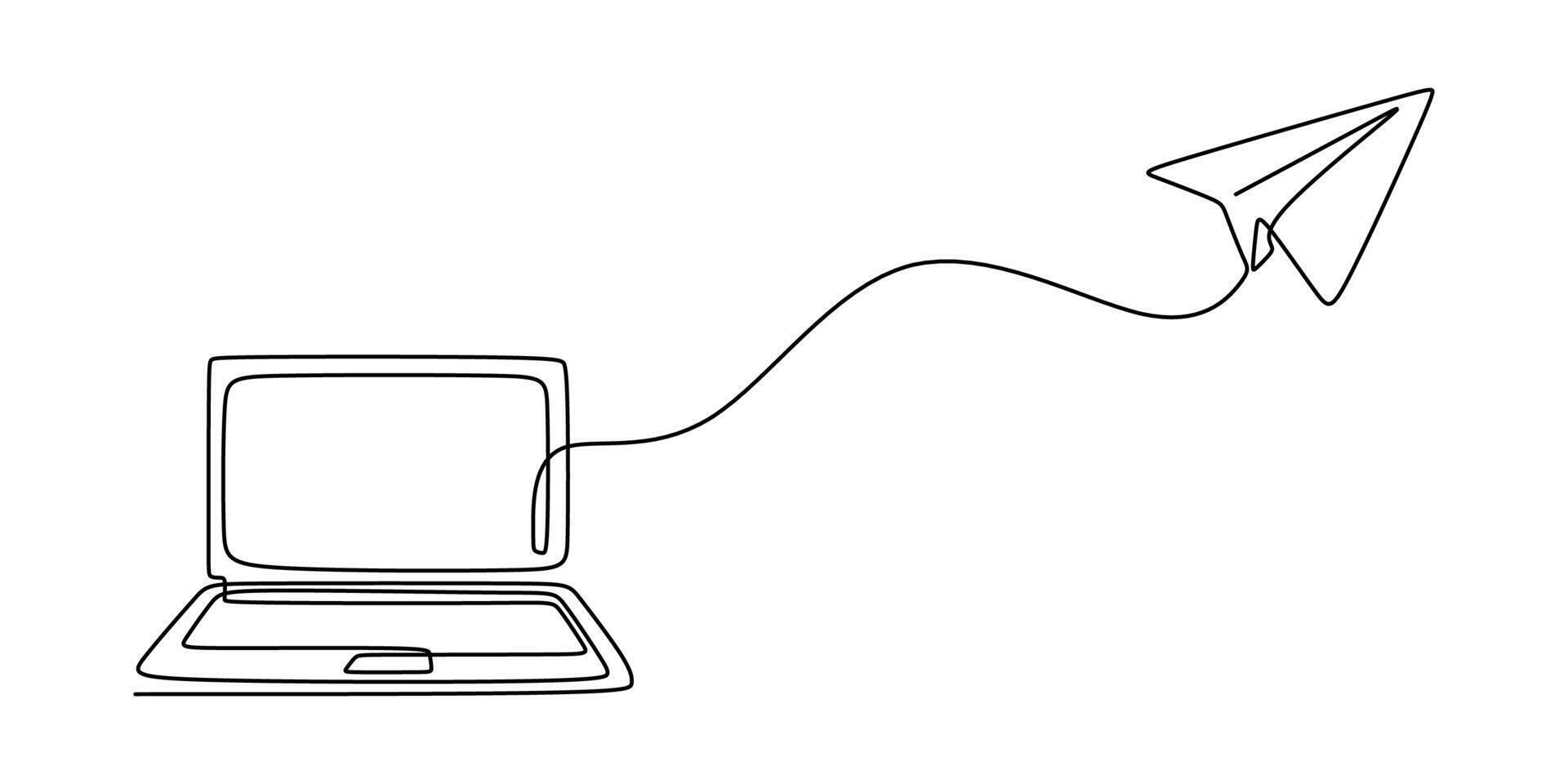 Laptop and Paper Plane Drawing vector