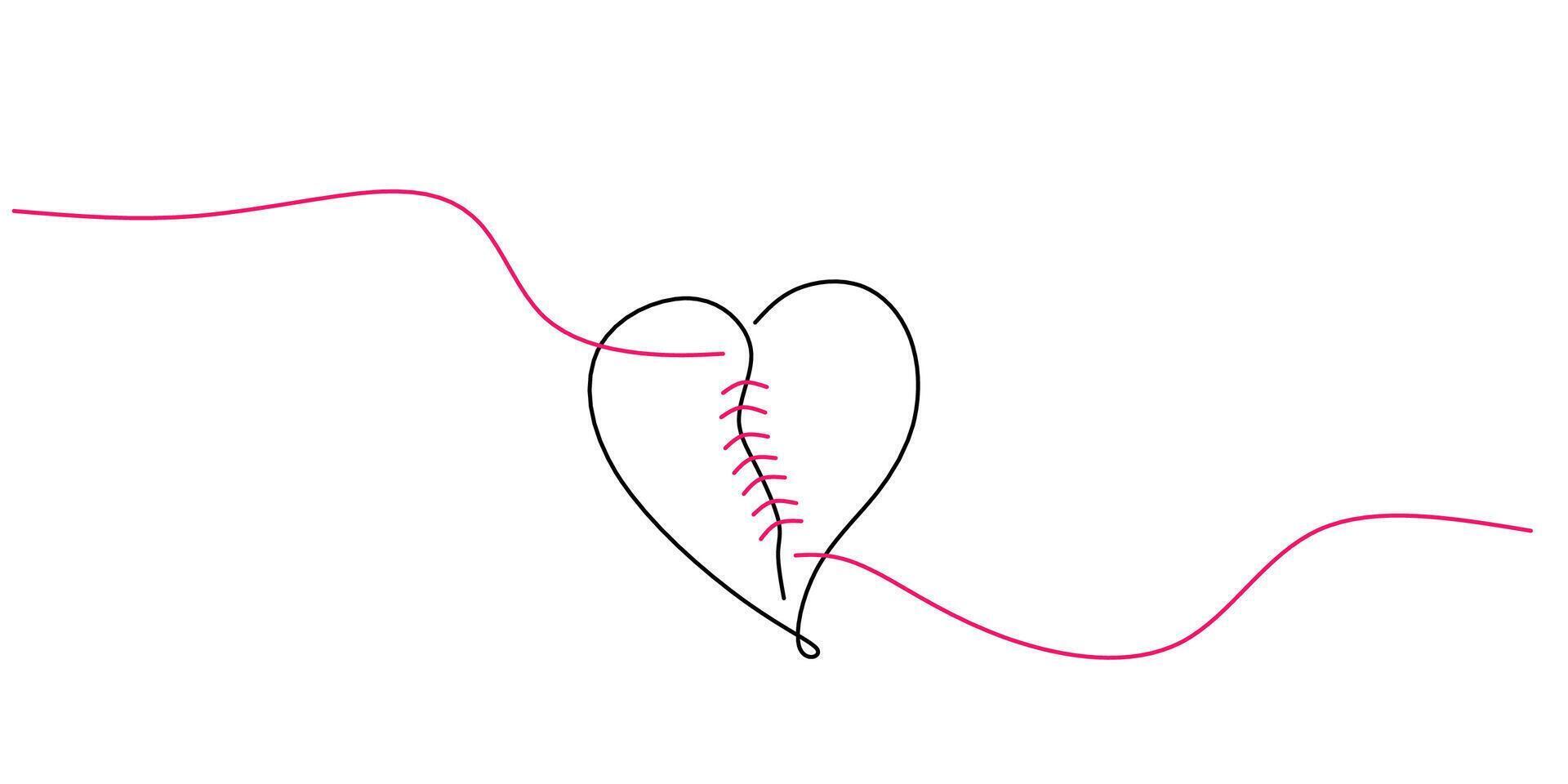 Broken Heart One Line Drawing vector
