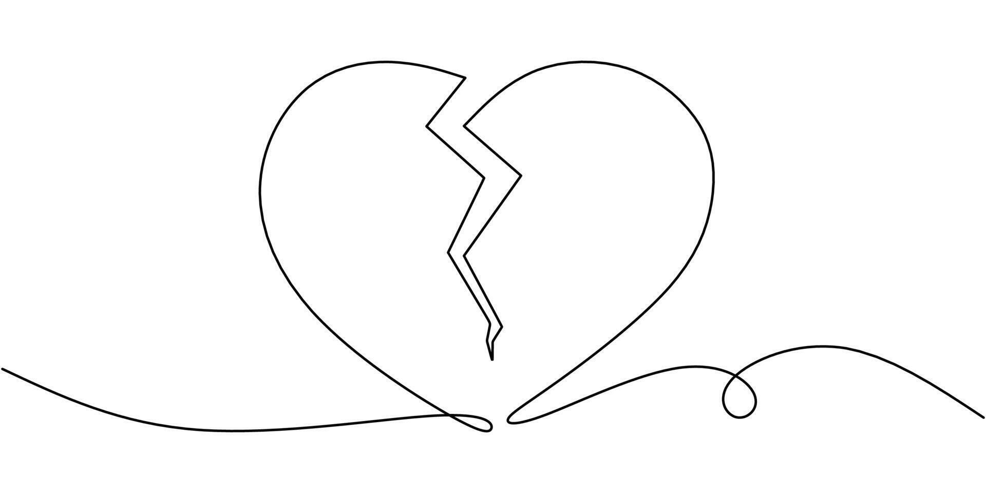 Minimalist broken heart icon line art vector
