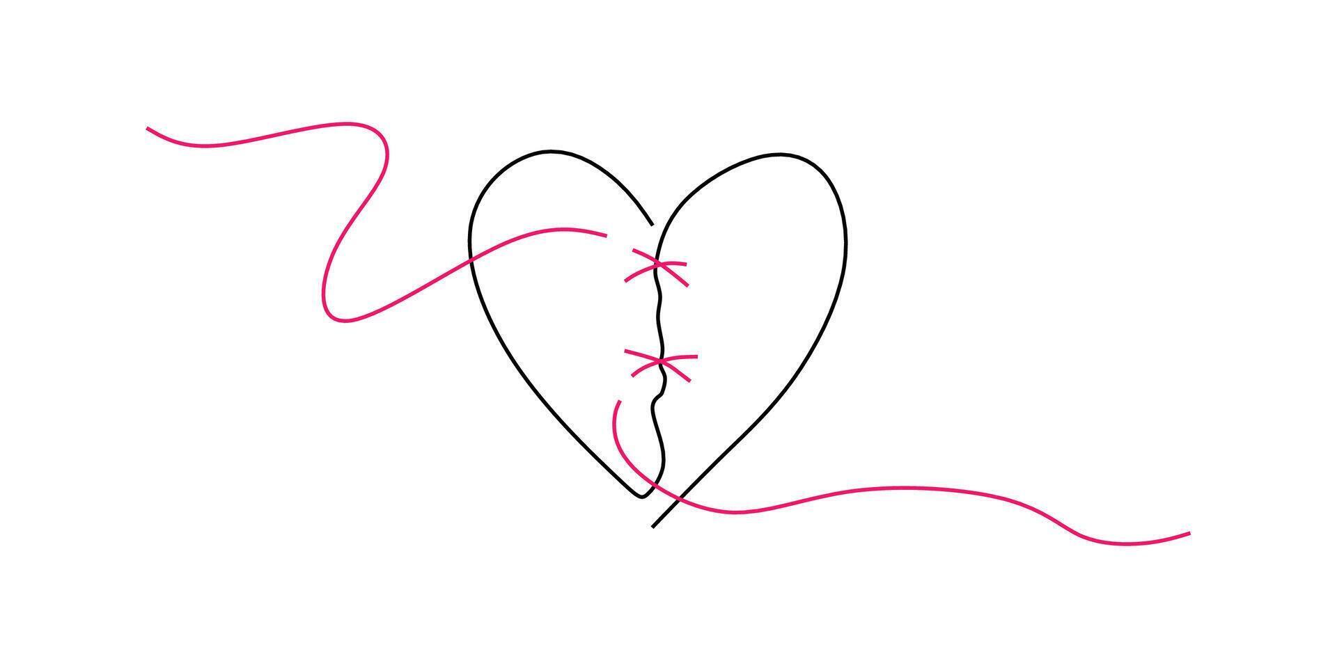 Stitched heart love concept line art vector