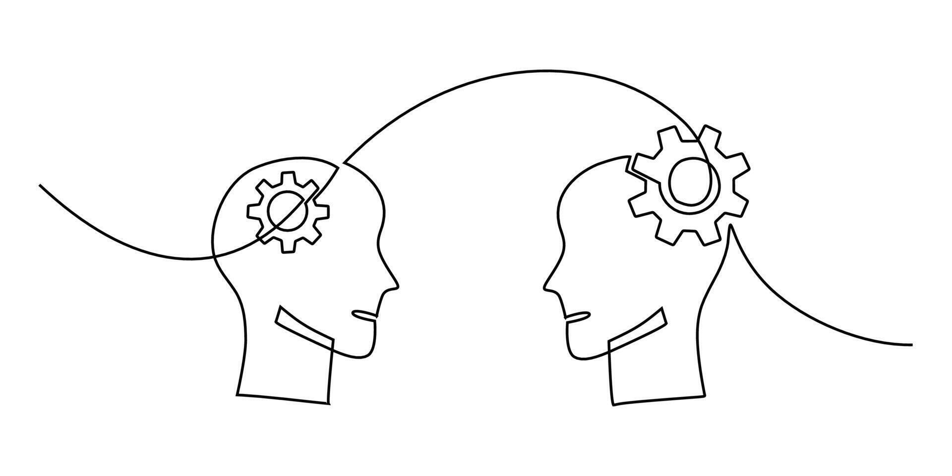 Psychology gears in head one line art vector