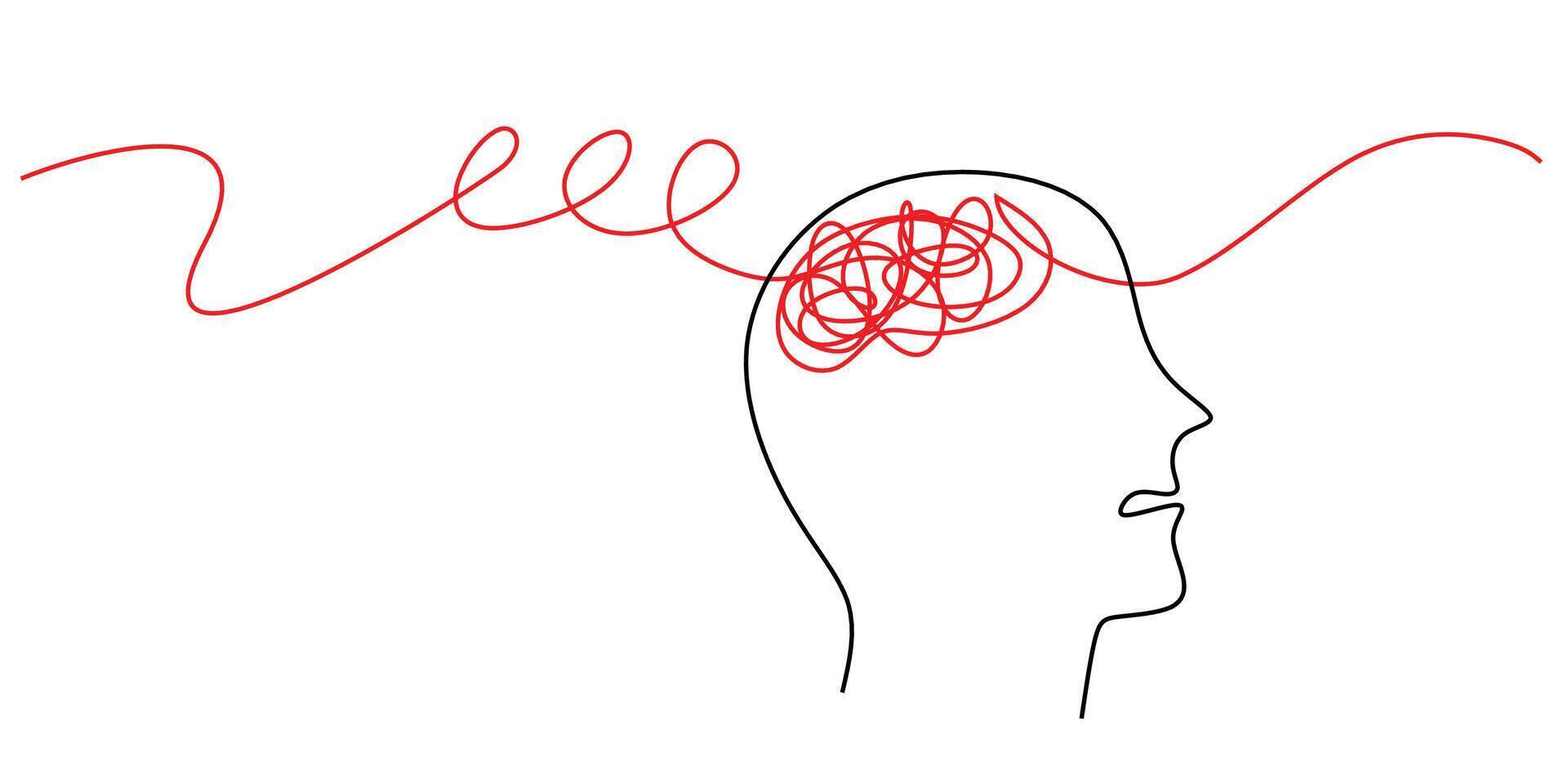 Complicated brain psychology one line art vector