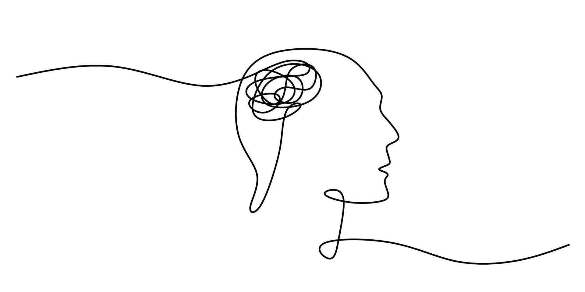 Head with complex brain one line drawing vector