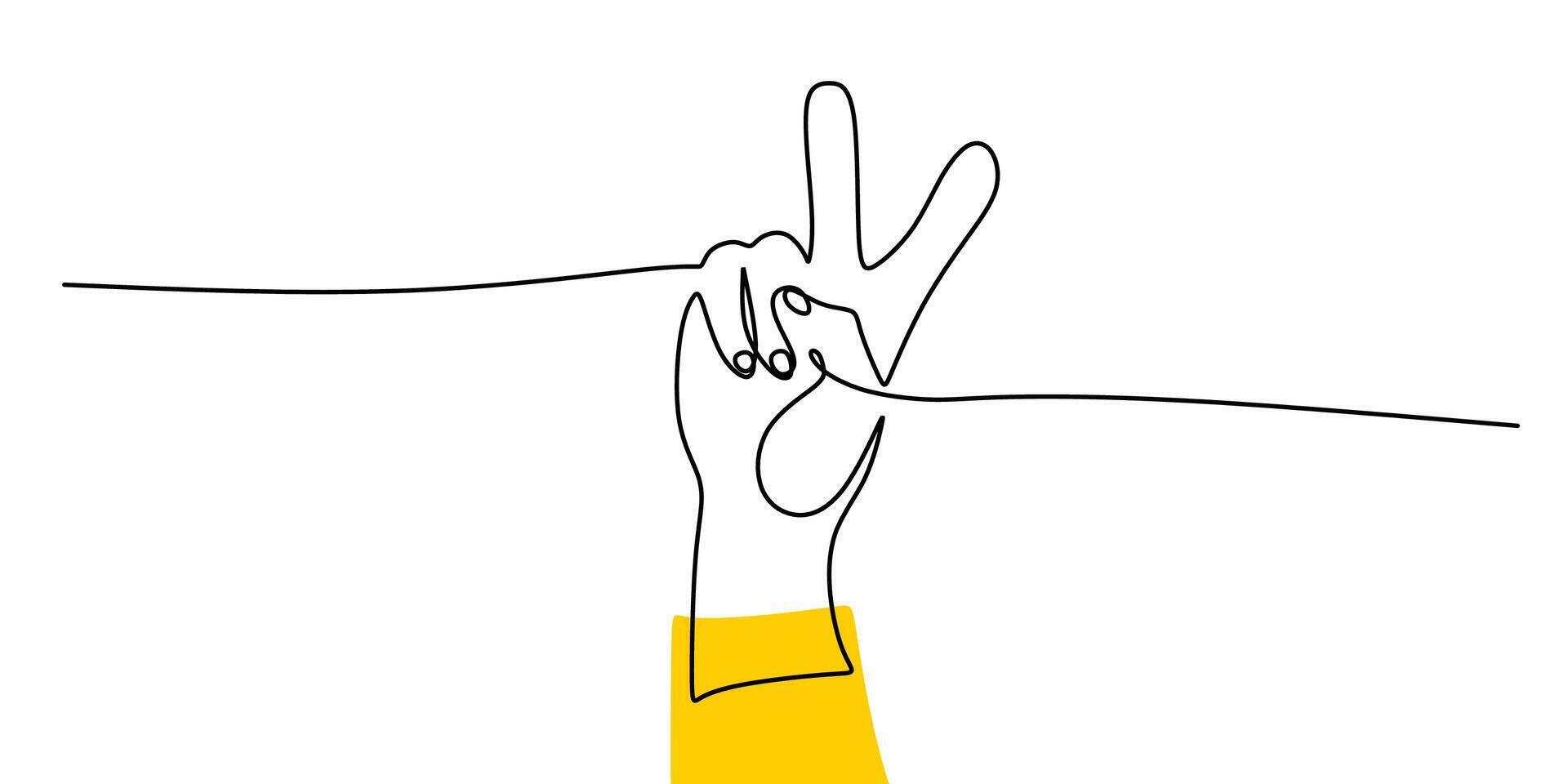 Hand gesture peace sign one line art vector