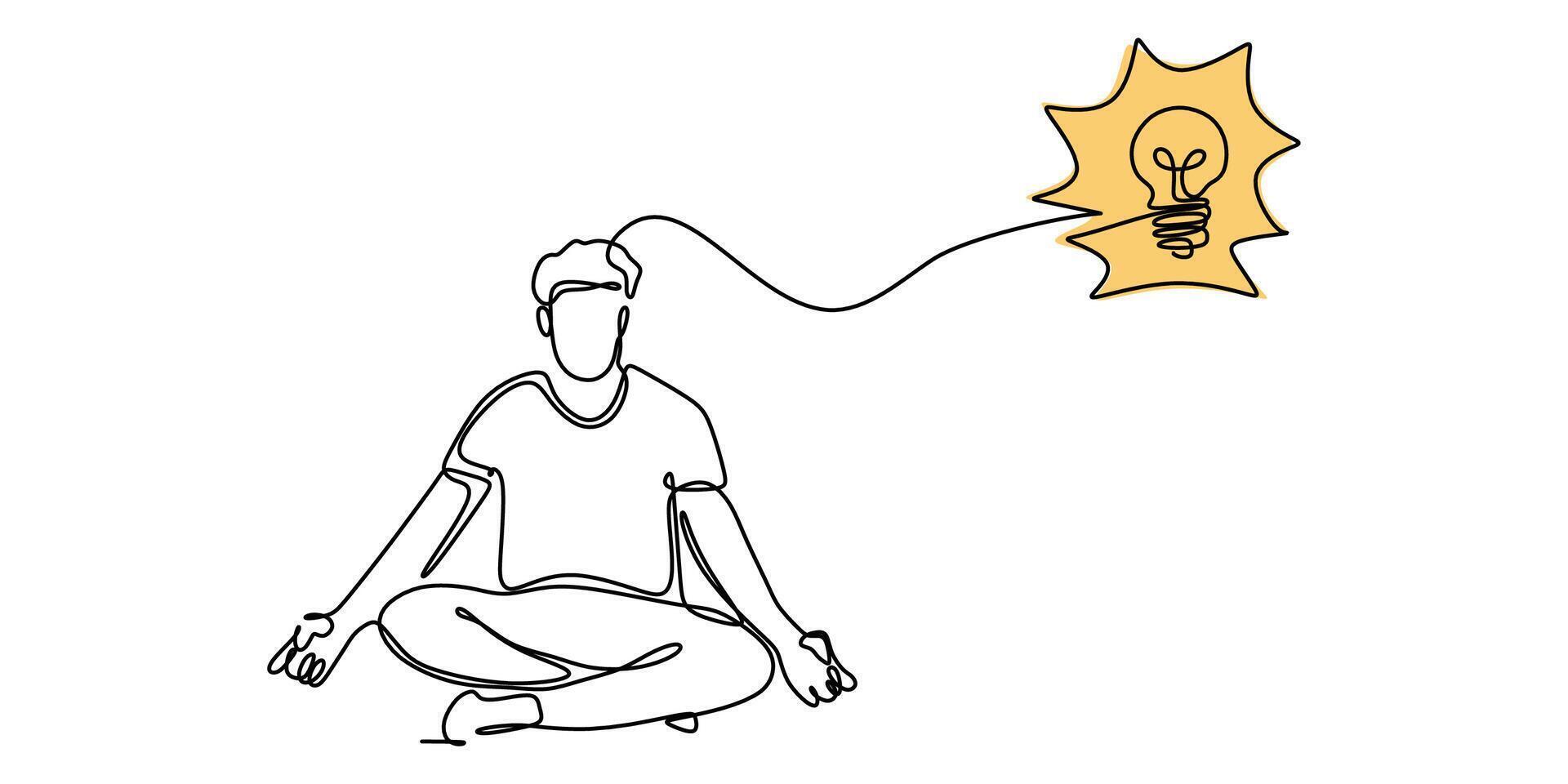 Man meditating with idea bulb drawing vector