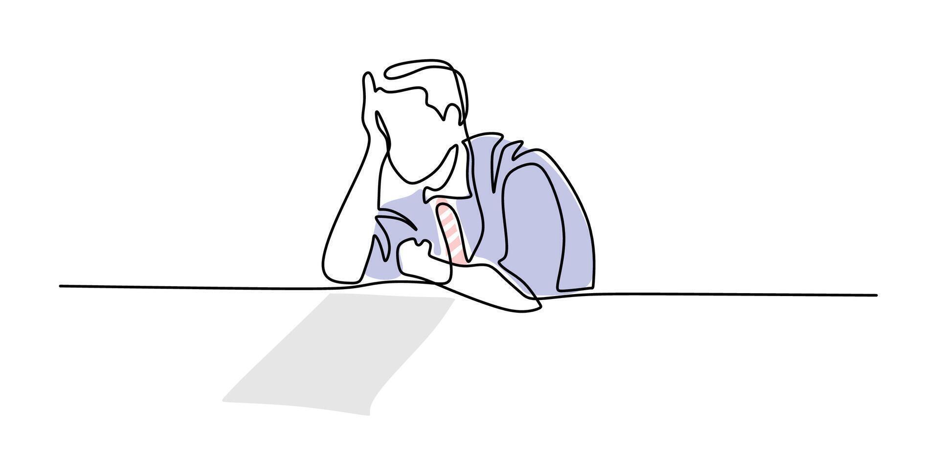 Stressed people psychology one line drawing vector