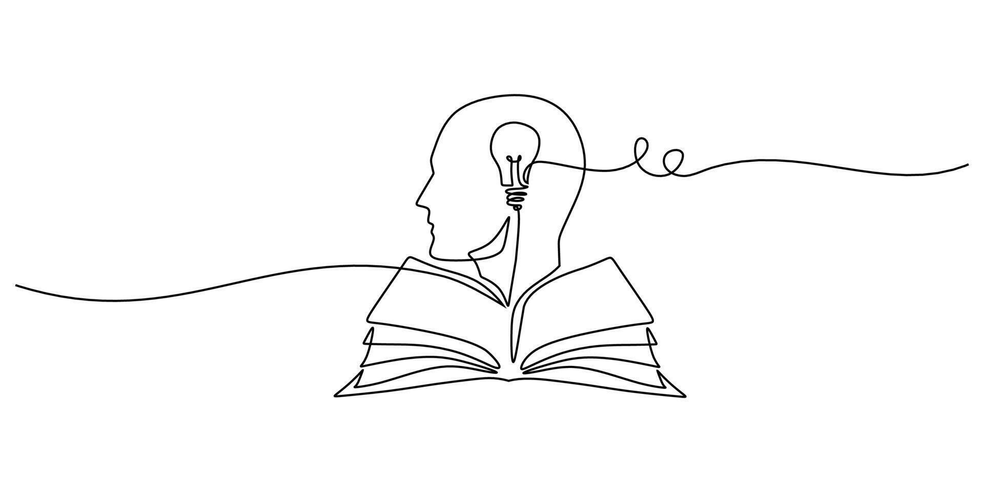 Education idea book one line drawing vector
