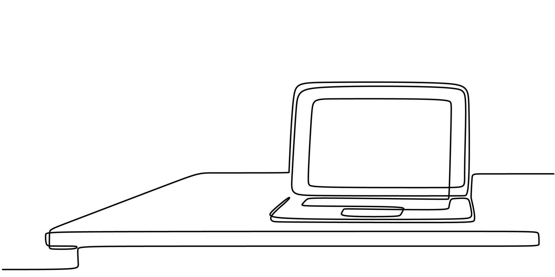 Work desk with open laptop drawing vector