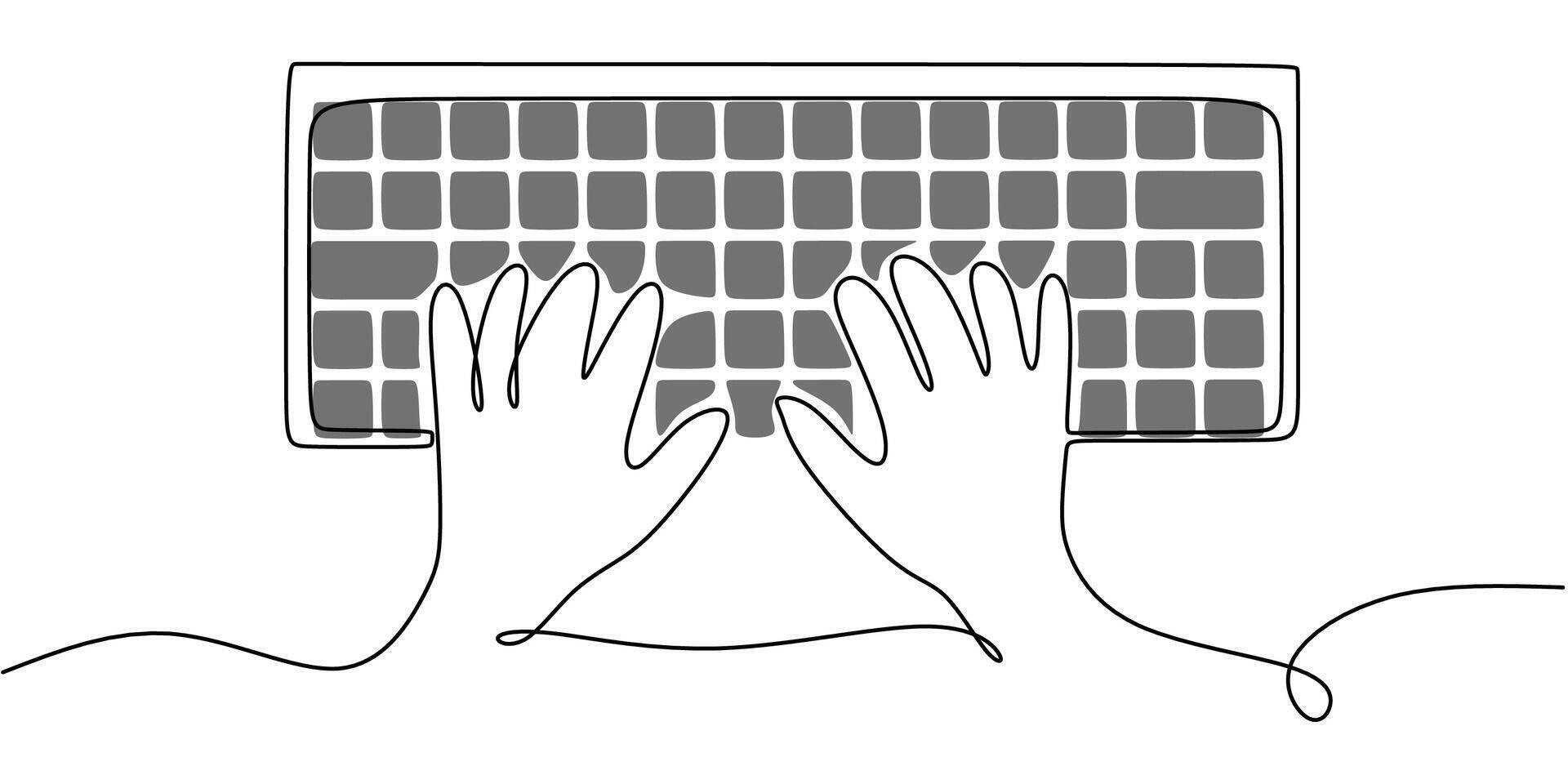 Typing on keyboard one line drawing vector