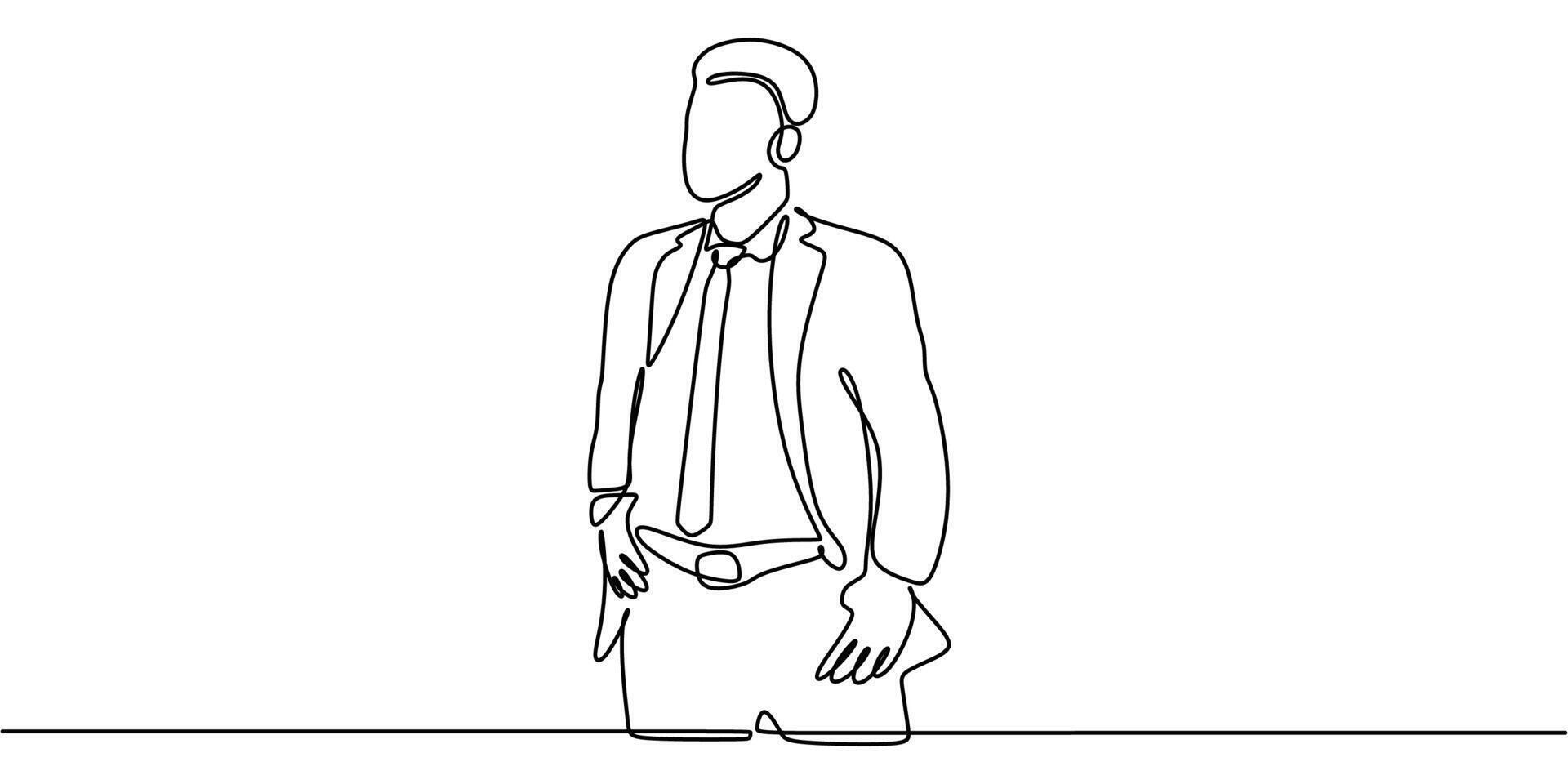 Businessman in suit one line drawing vector