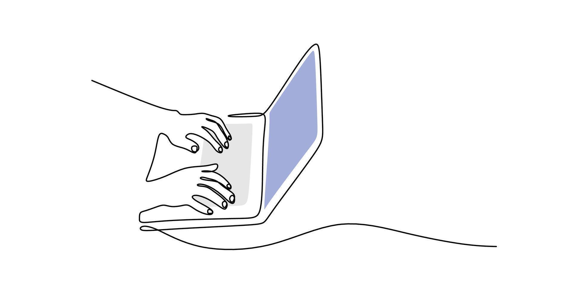 Hands typing on computer keyboard drawing vector
