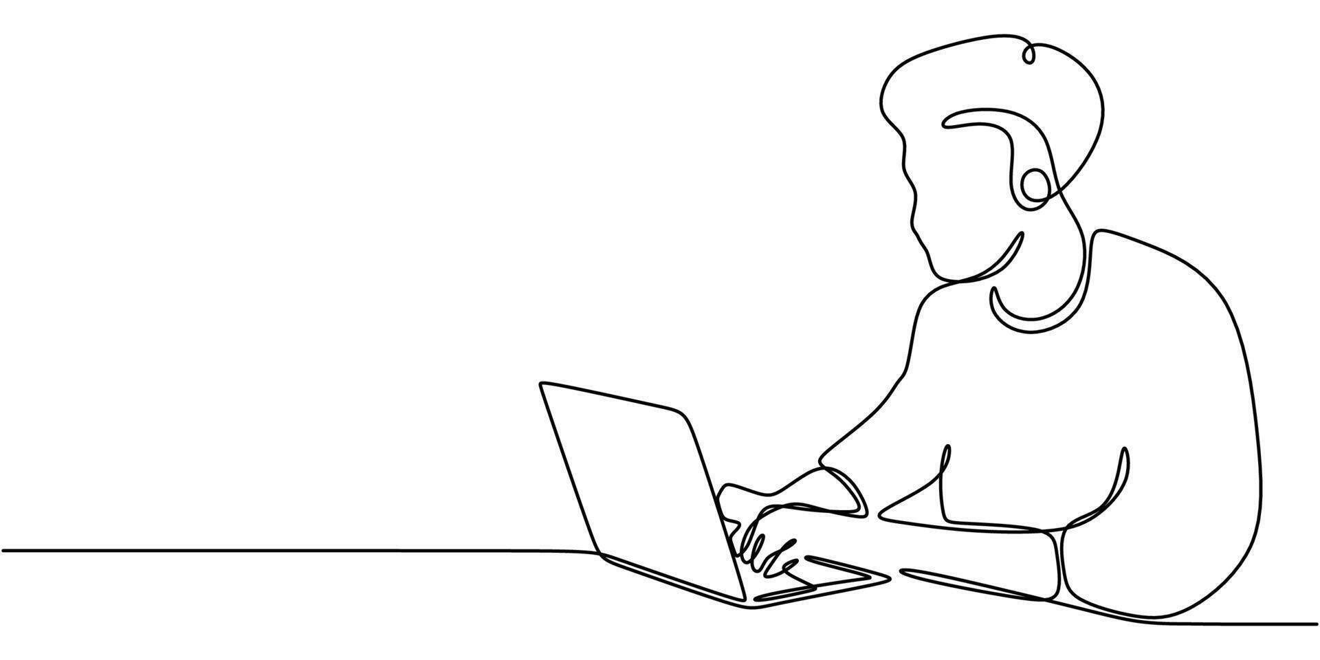 Person working at desk one line art vector