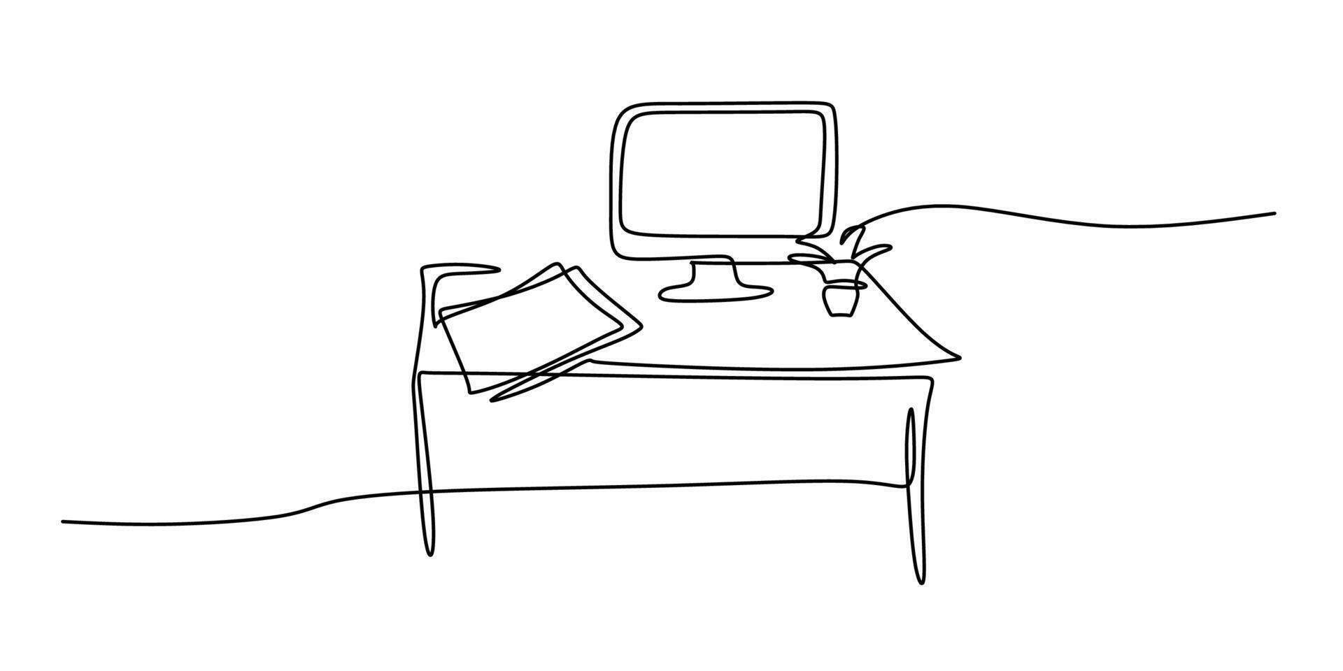 Desk with Papers and Plant Drawing vector