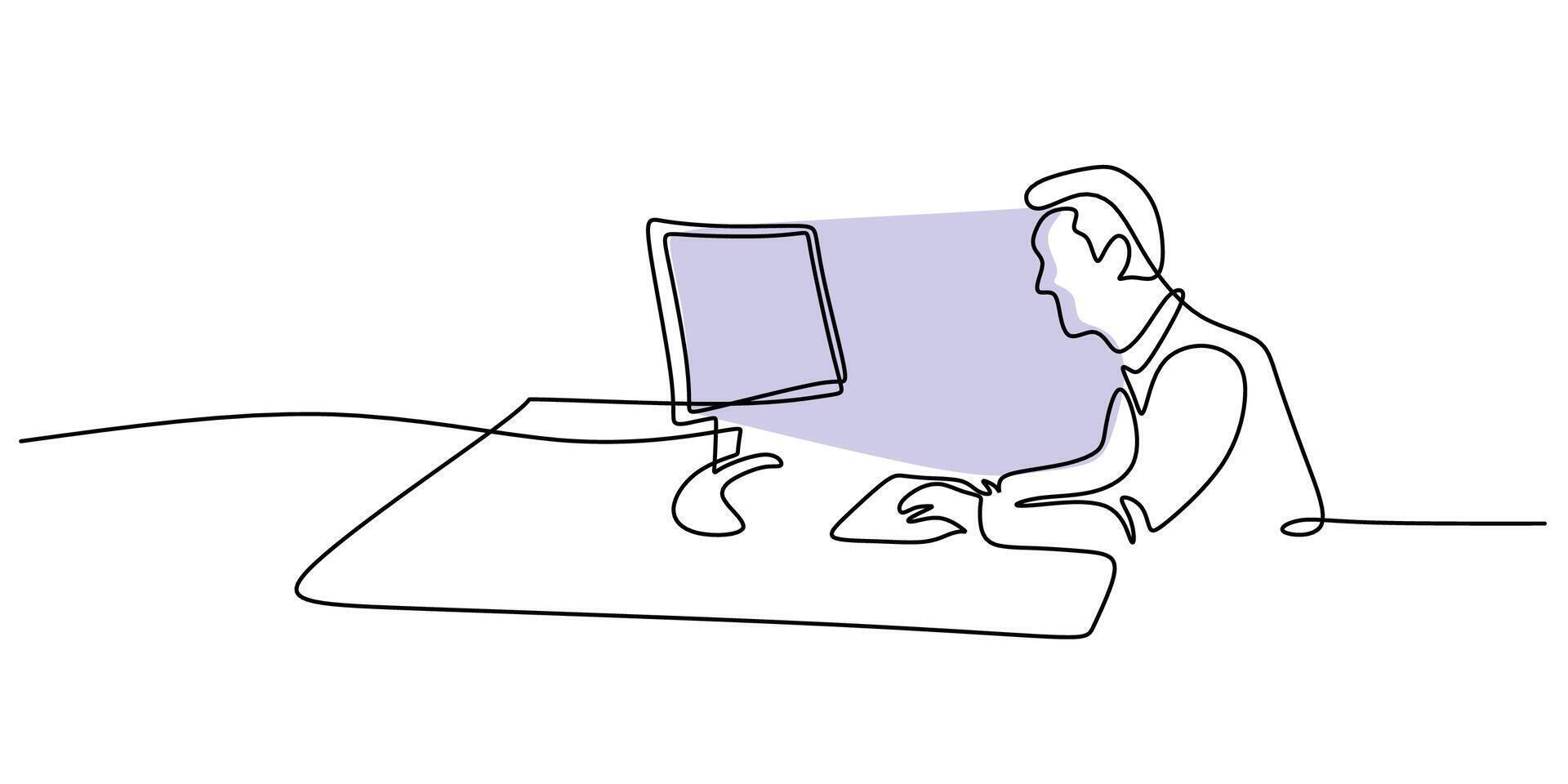 Man Working on Laptop Drawing vector