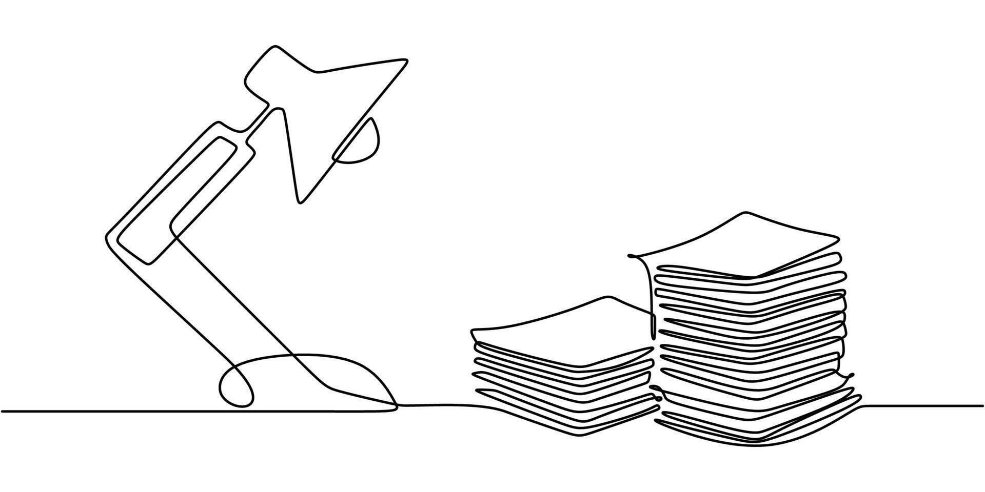 Desk Lamp Shining on Papers Drawing vector