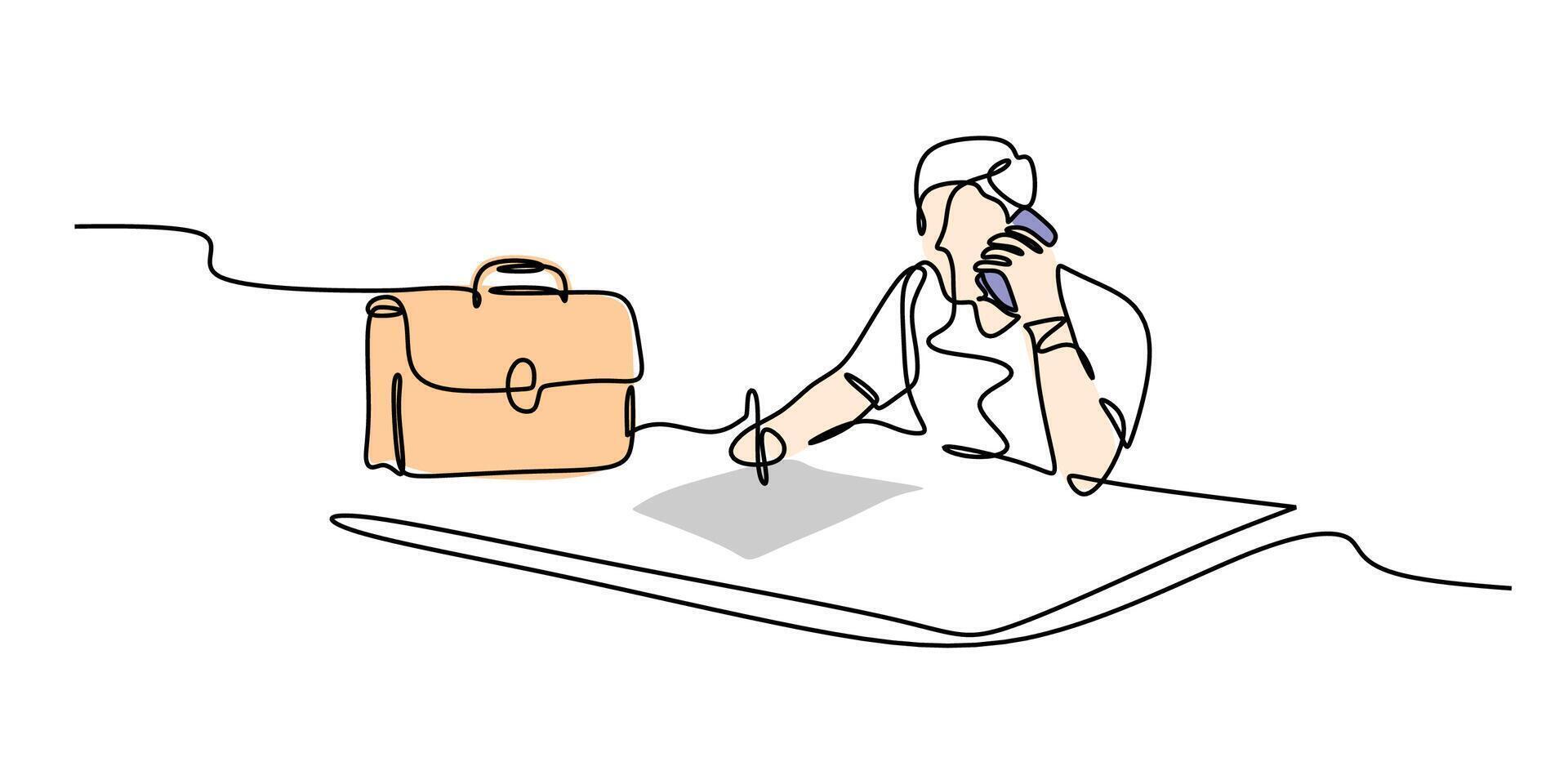Man with Suitcase on Phone Drawing vector