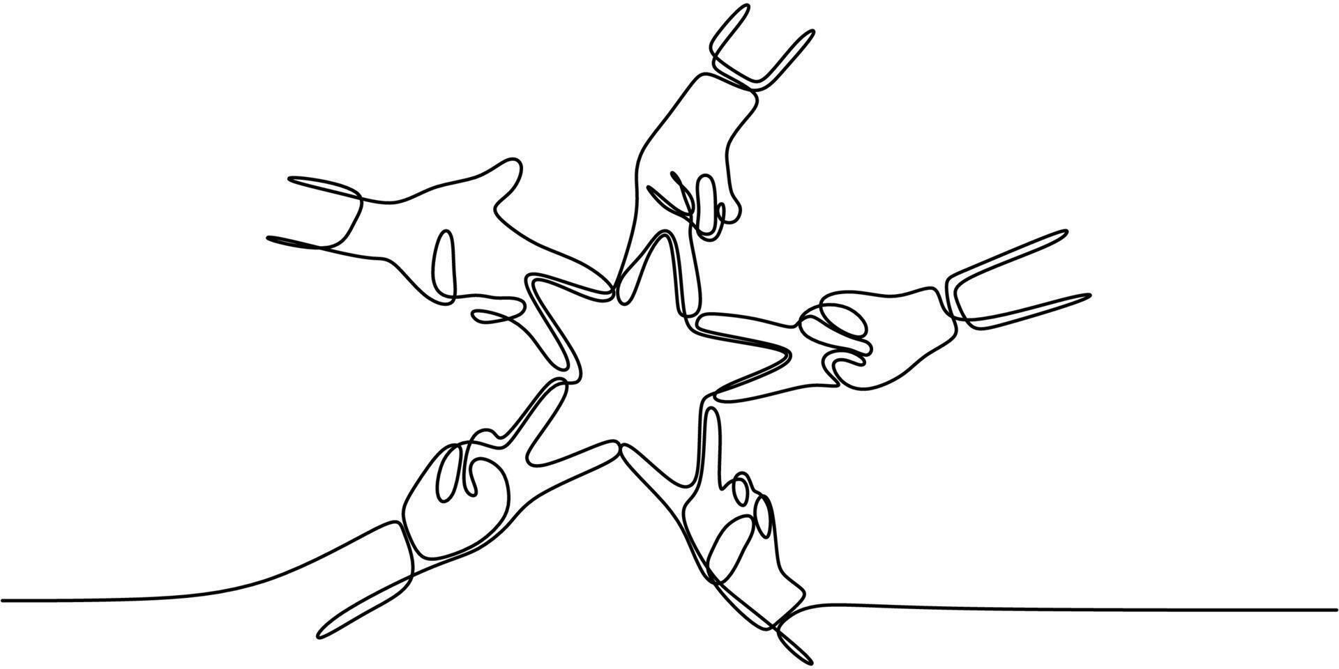 United hands teamwork concept one line drawing vector