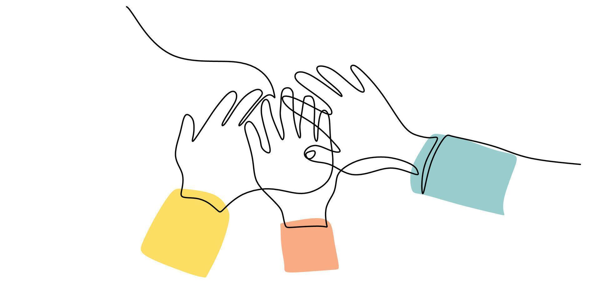 Joined hands in unity one line drawing vector