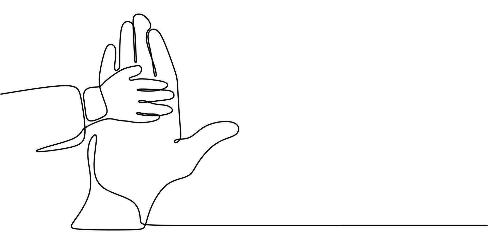 Father and child hands one line drawing vector