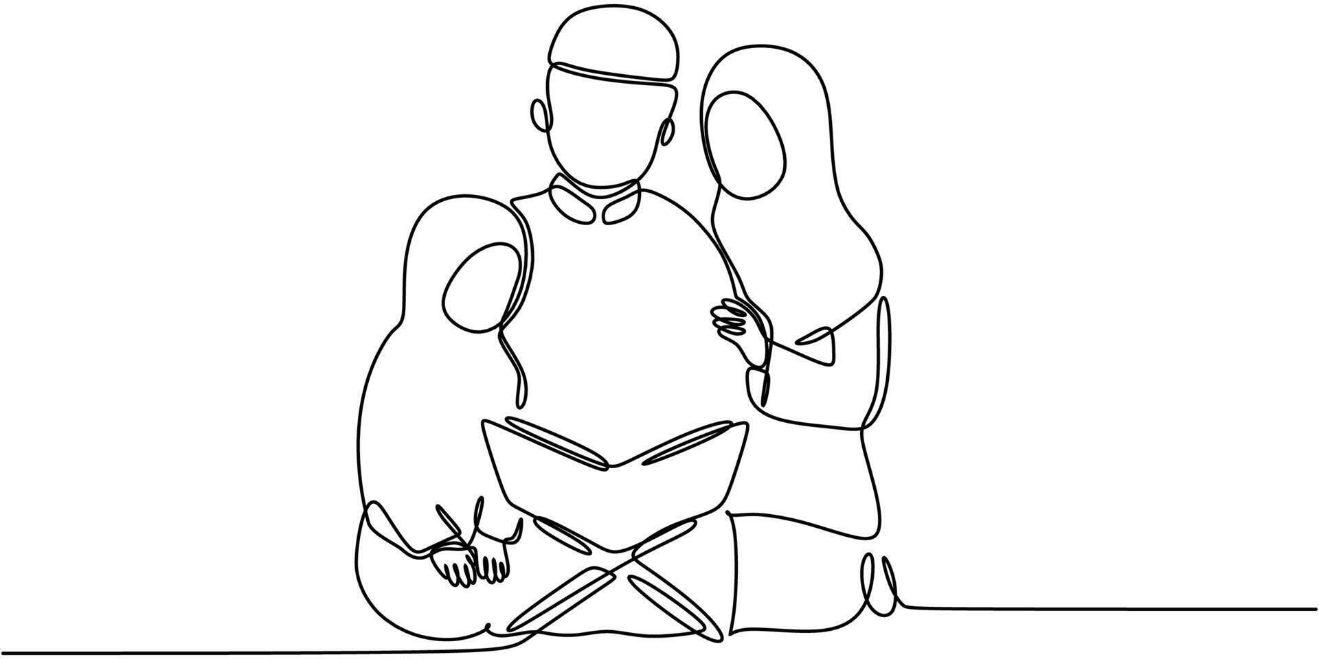 Happy muslim family bond line art vector