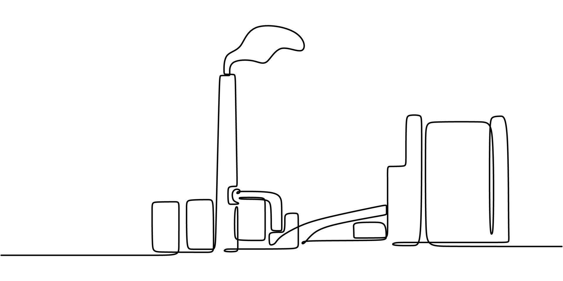 Industrial factory with smoke line art vector