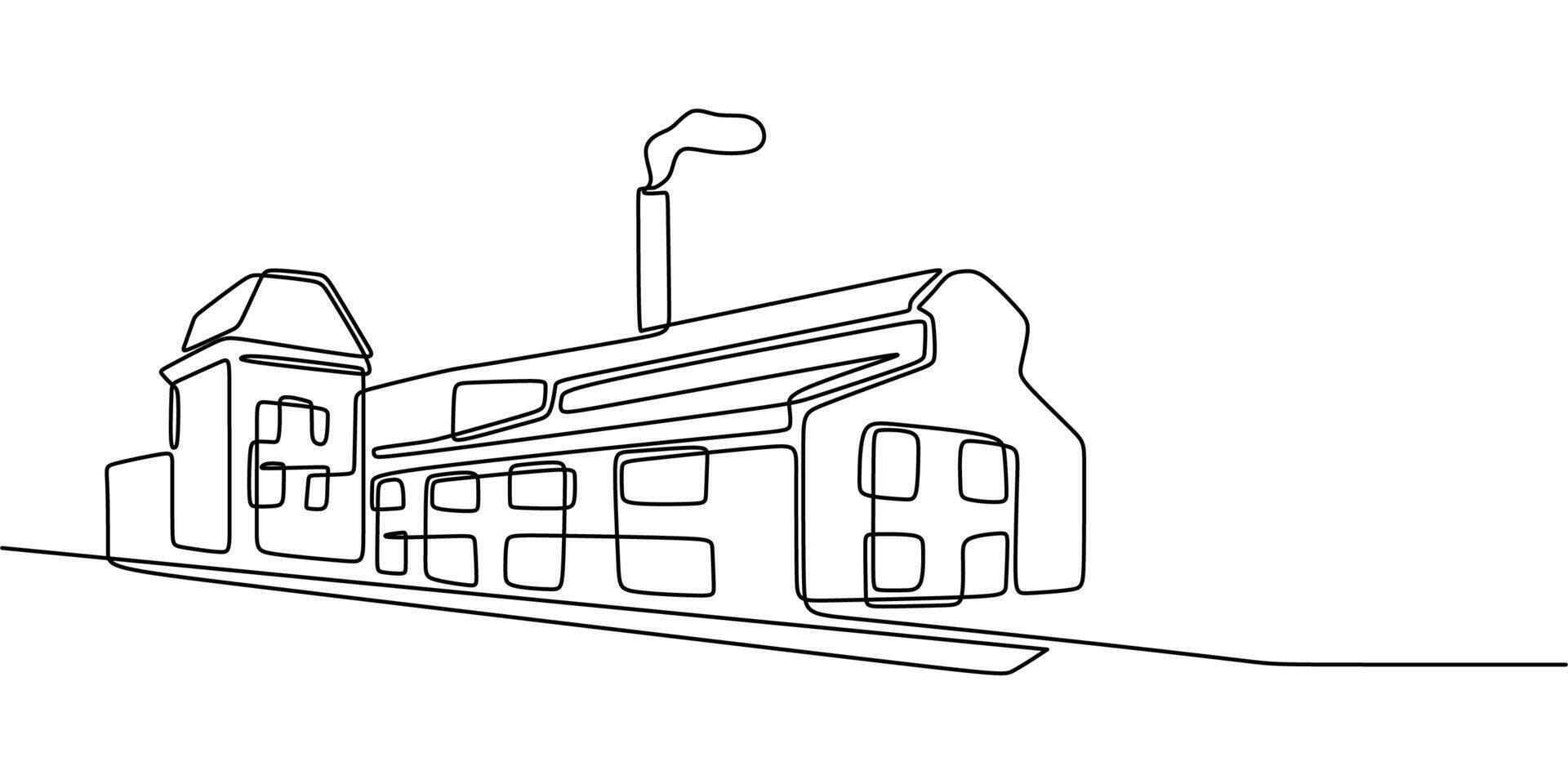 Modern industrial factory building line art vector