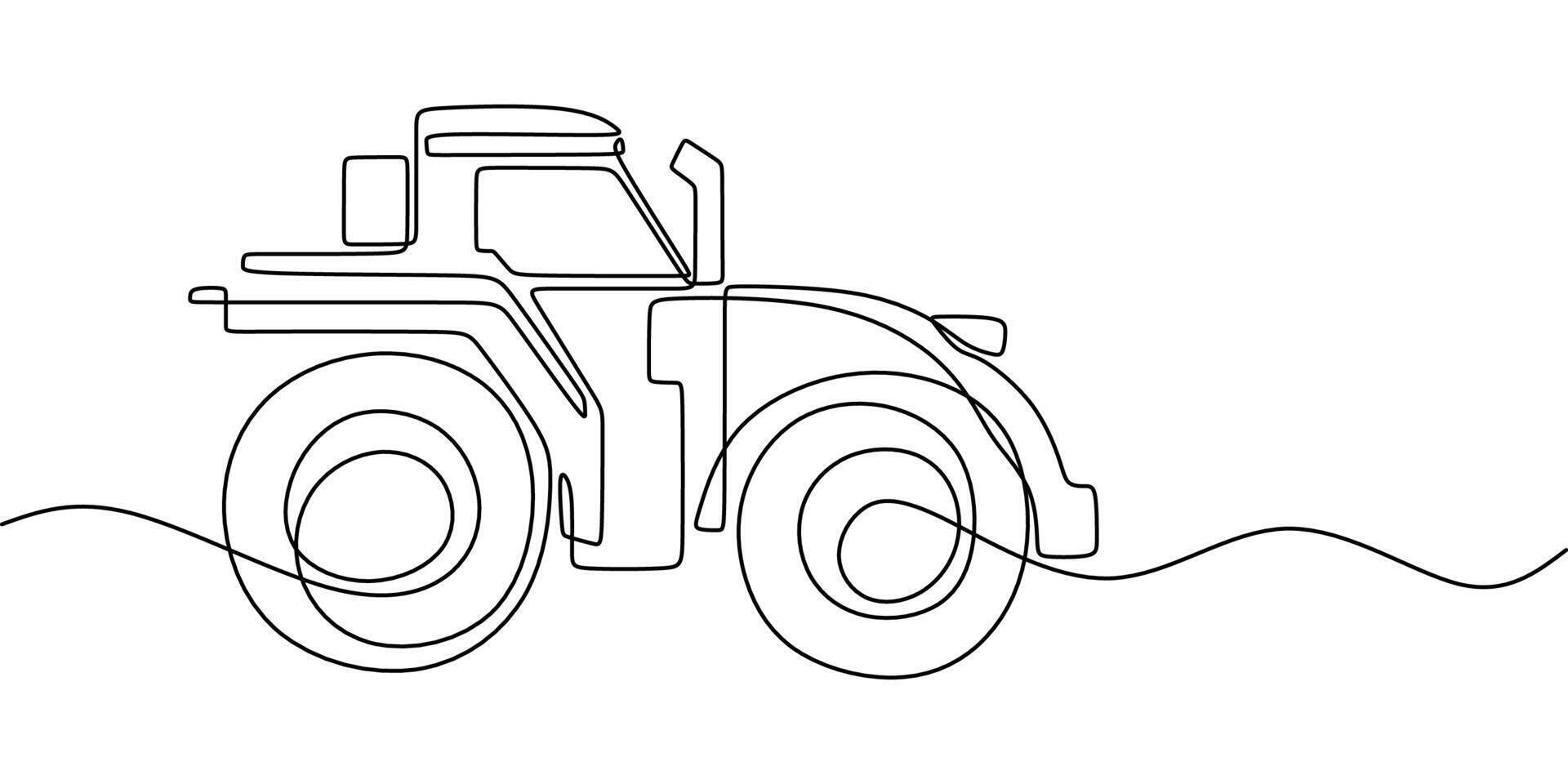 Tractor with large wheels line drawing vector