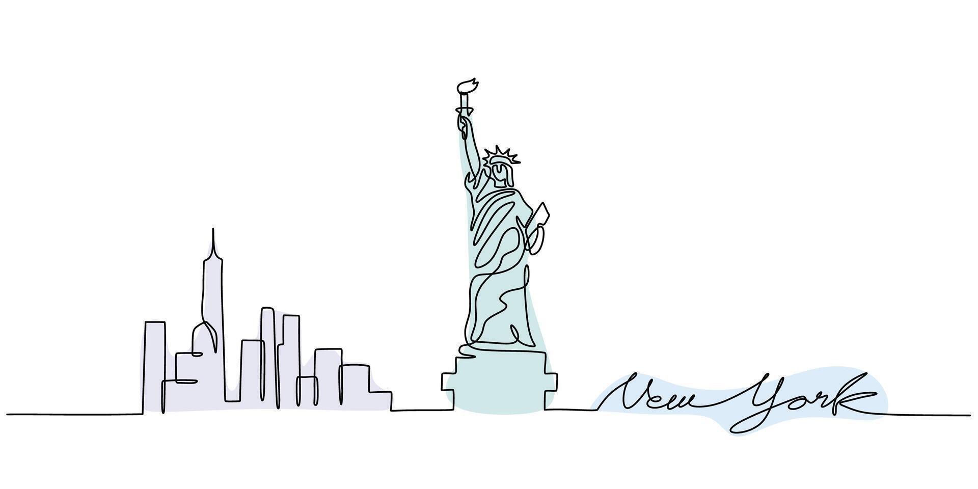 New York City skyline continuous line drawing vector
