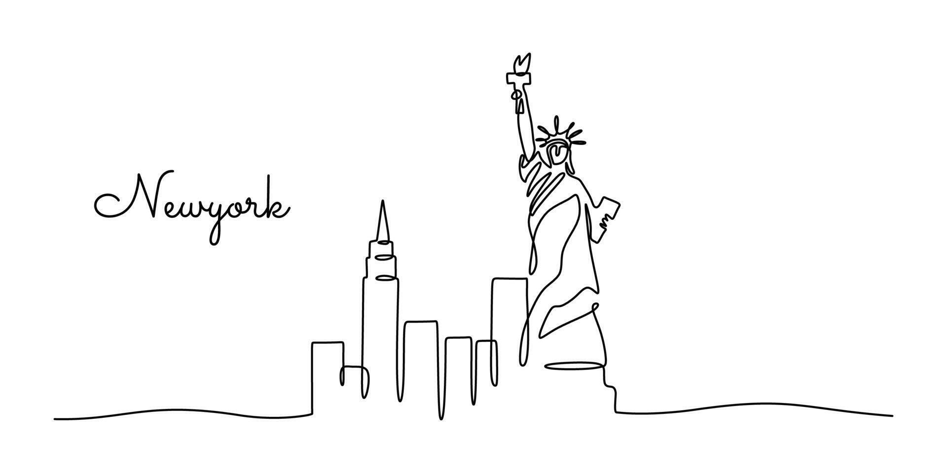 New York City skyline minimalist one line drawing vector