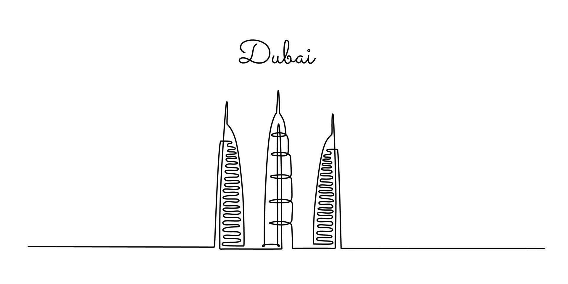 Dubai Skyline One Line Drawing vector
