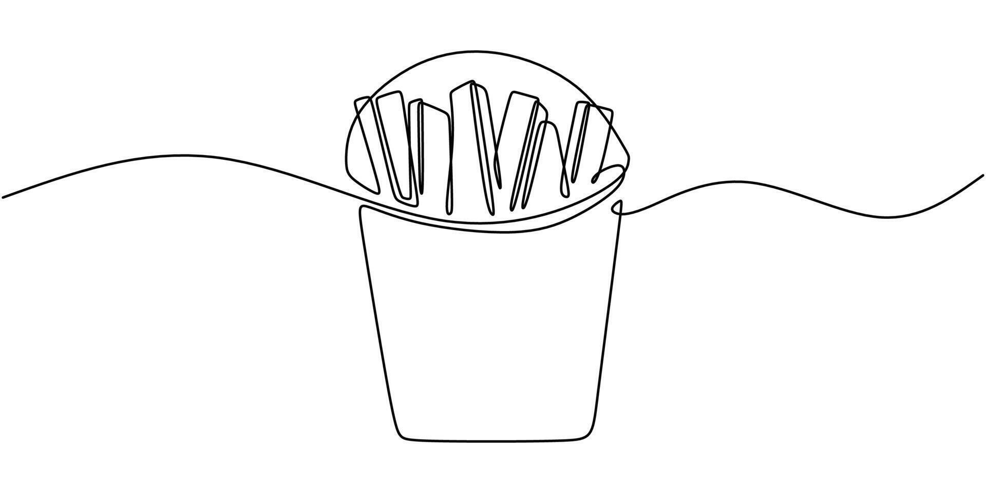 French Fries in Container Line Drawing vector