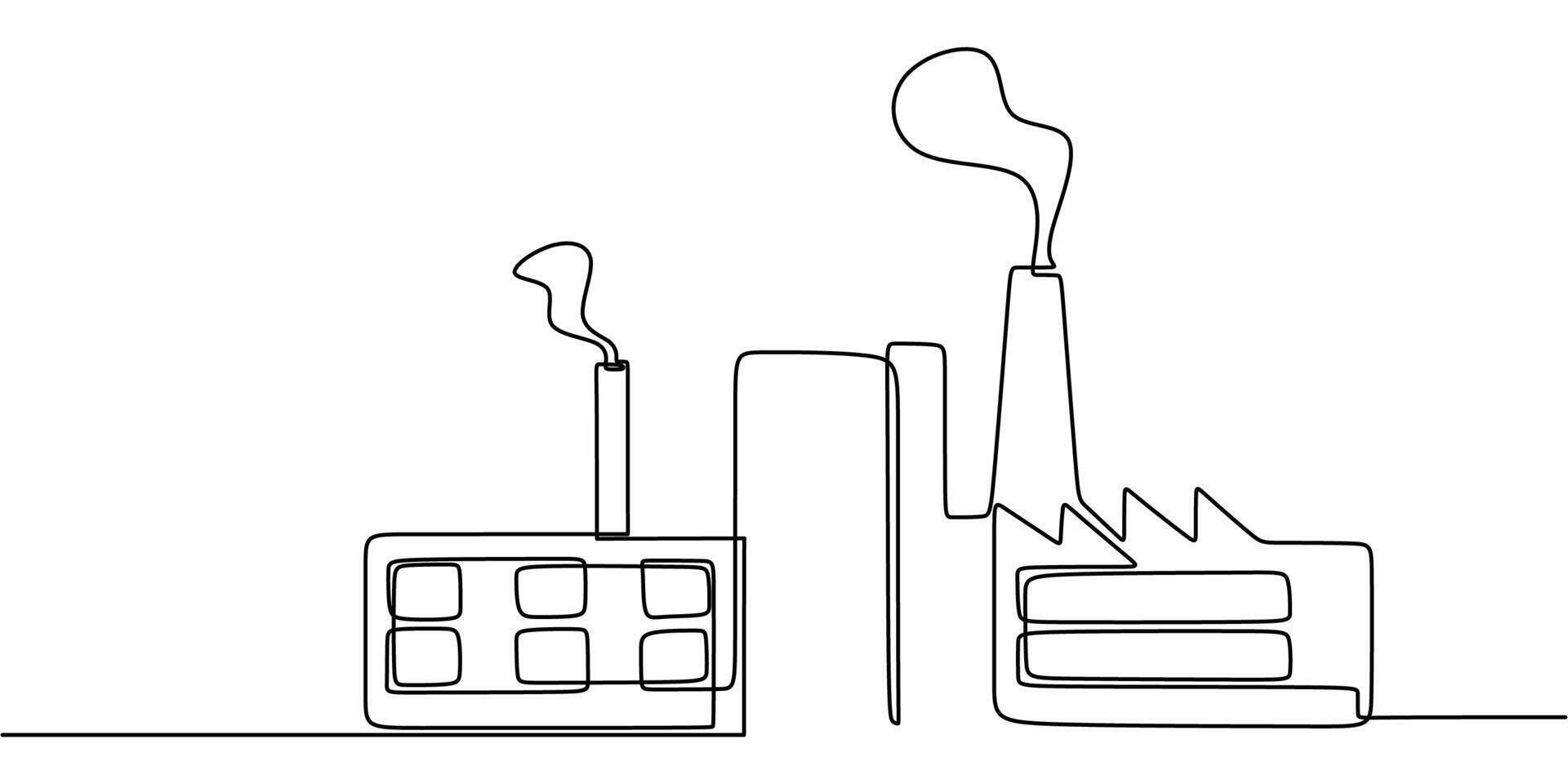 Industrial factory building with smoke line art vector