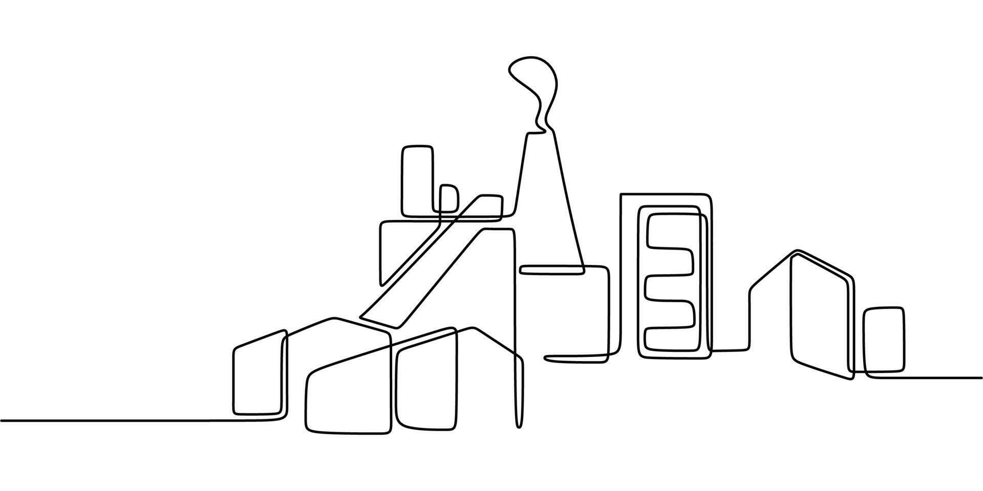 Factory smoke causing air pollution one line drawing vector