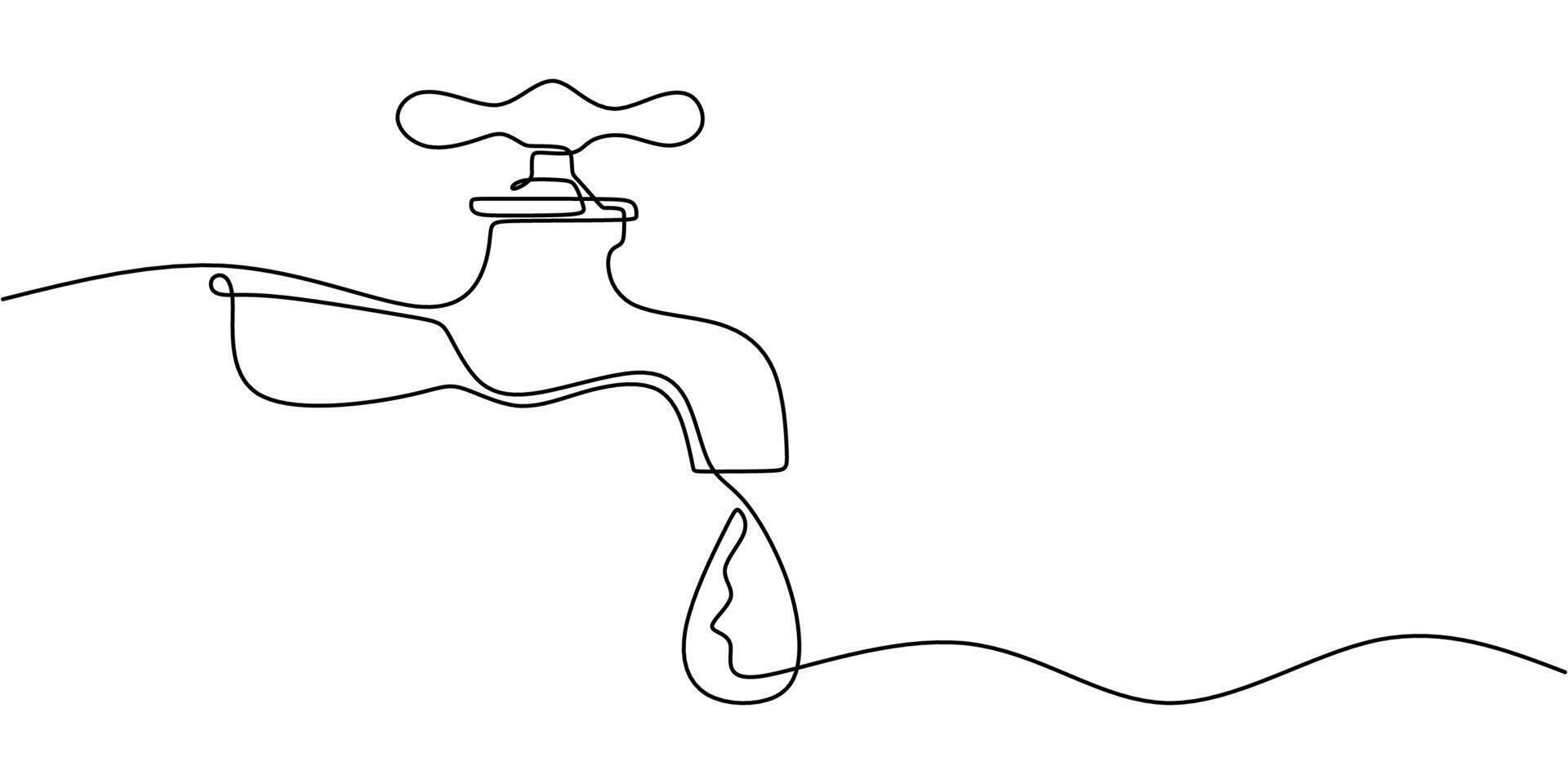 Water faucet drip for conservation continuous line drawing vector