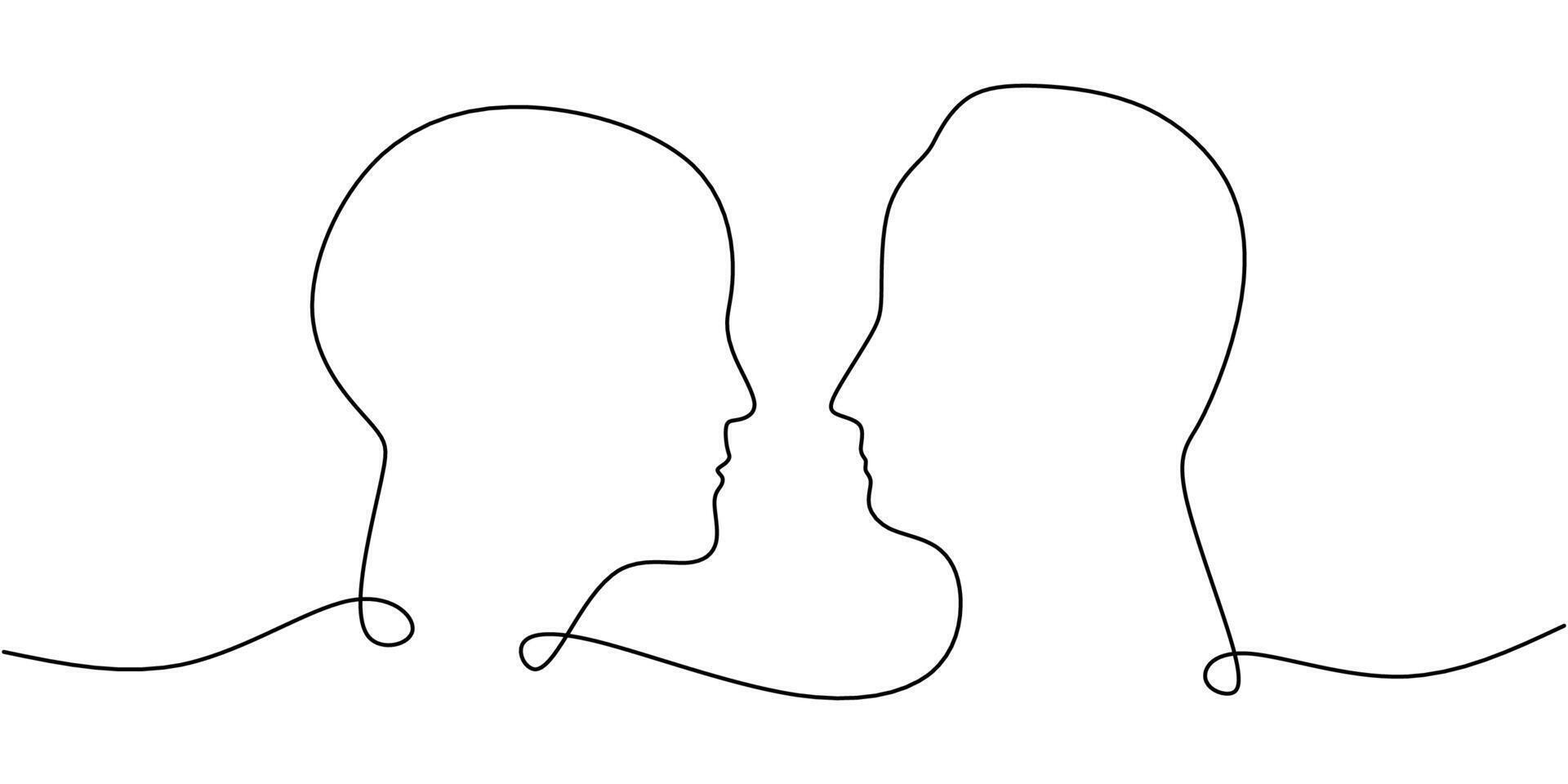 Two faces in profile continuous line drawing vector