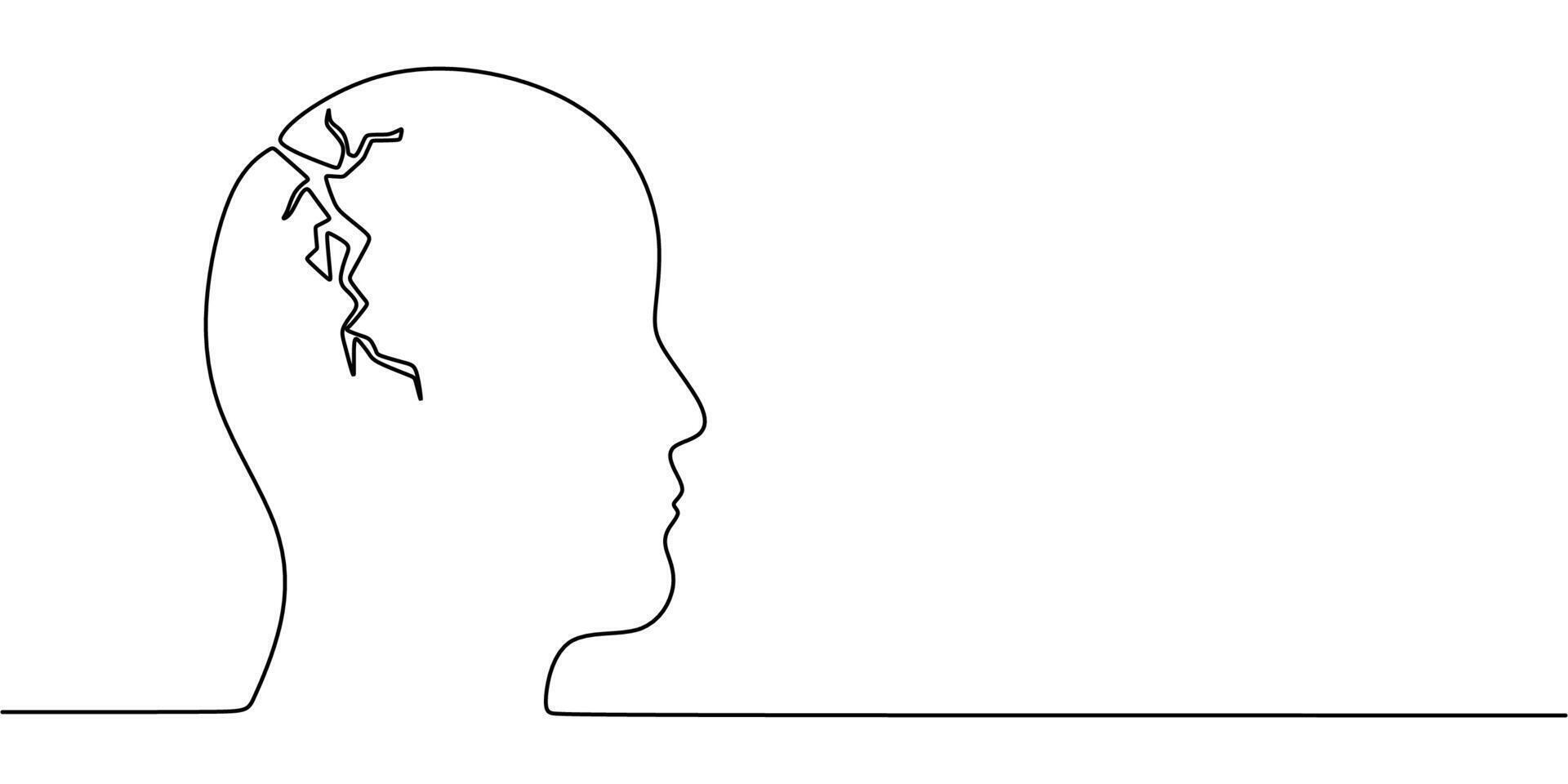 Fractured human face psychological distress line art vector