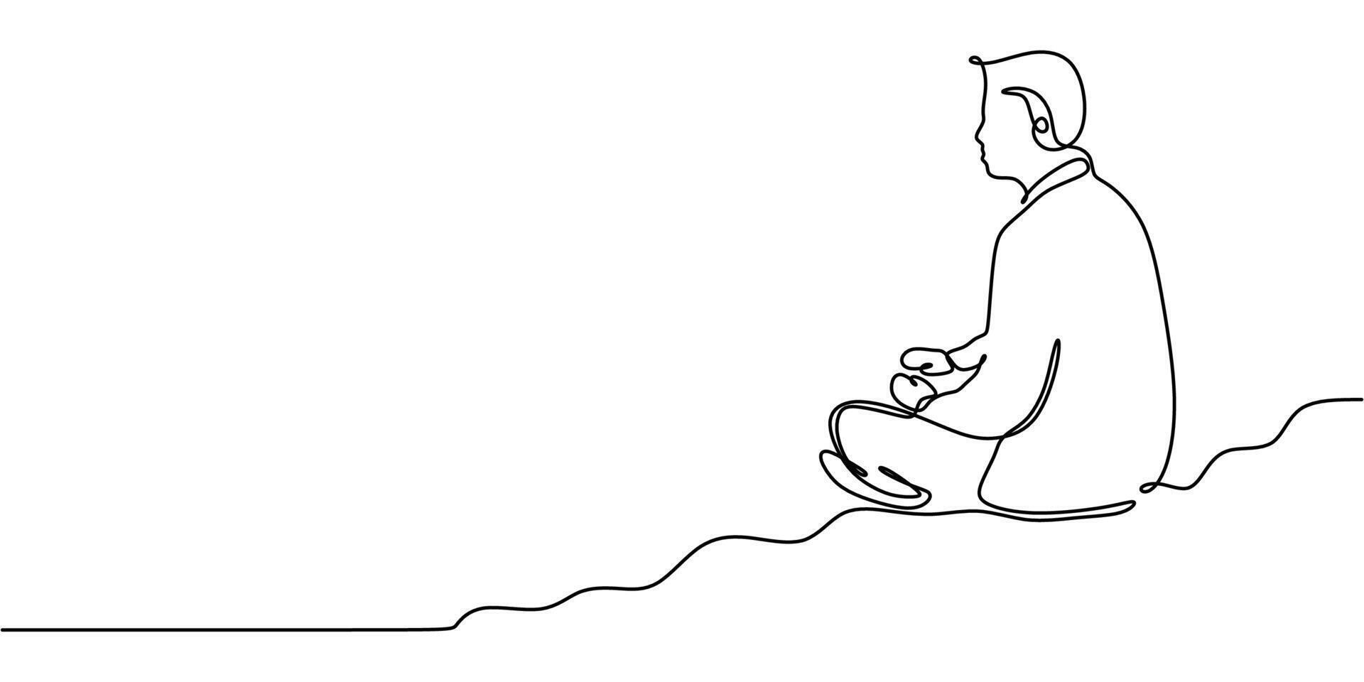Mountain meditation for inner peace one line drawing vector