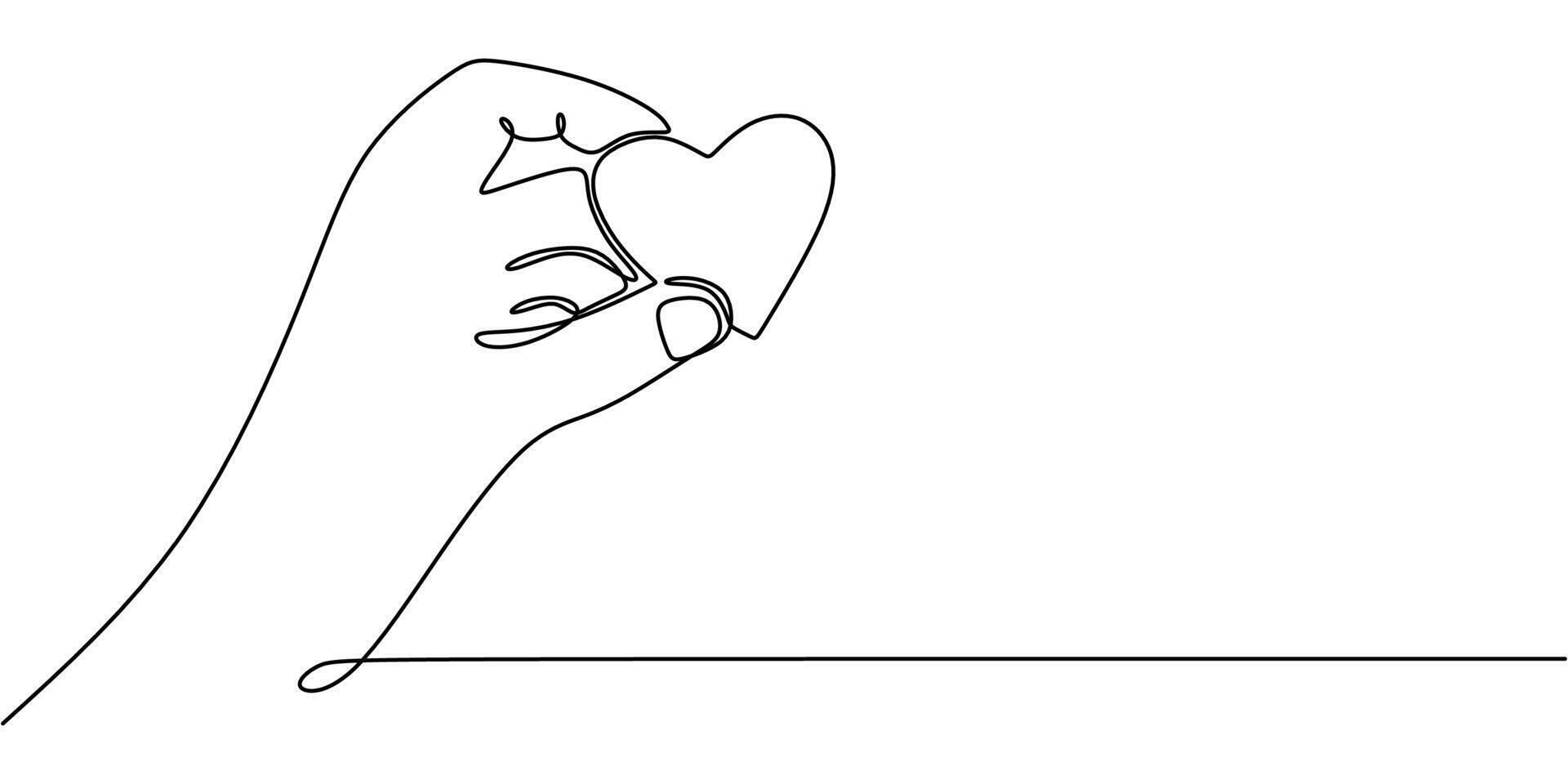Hand holding a heart continuous line drawing vector