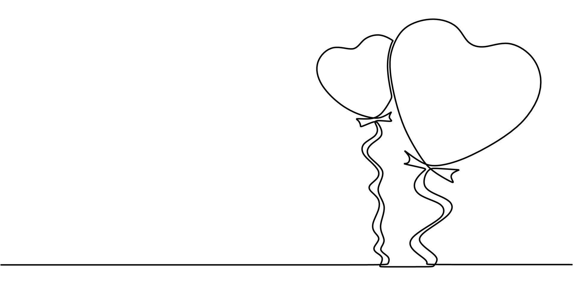 Floating heart shaped balloon continuous line drawing vector