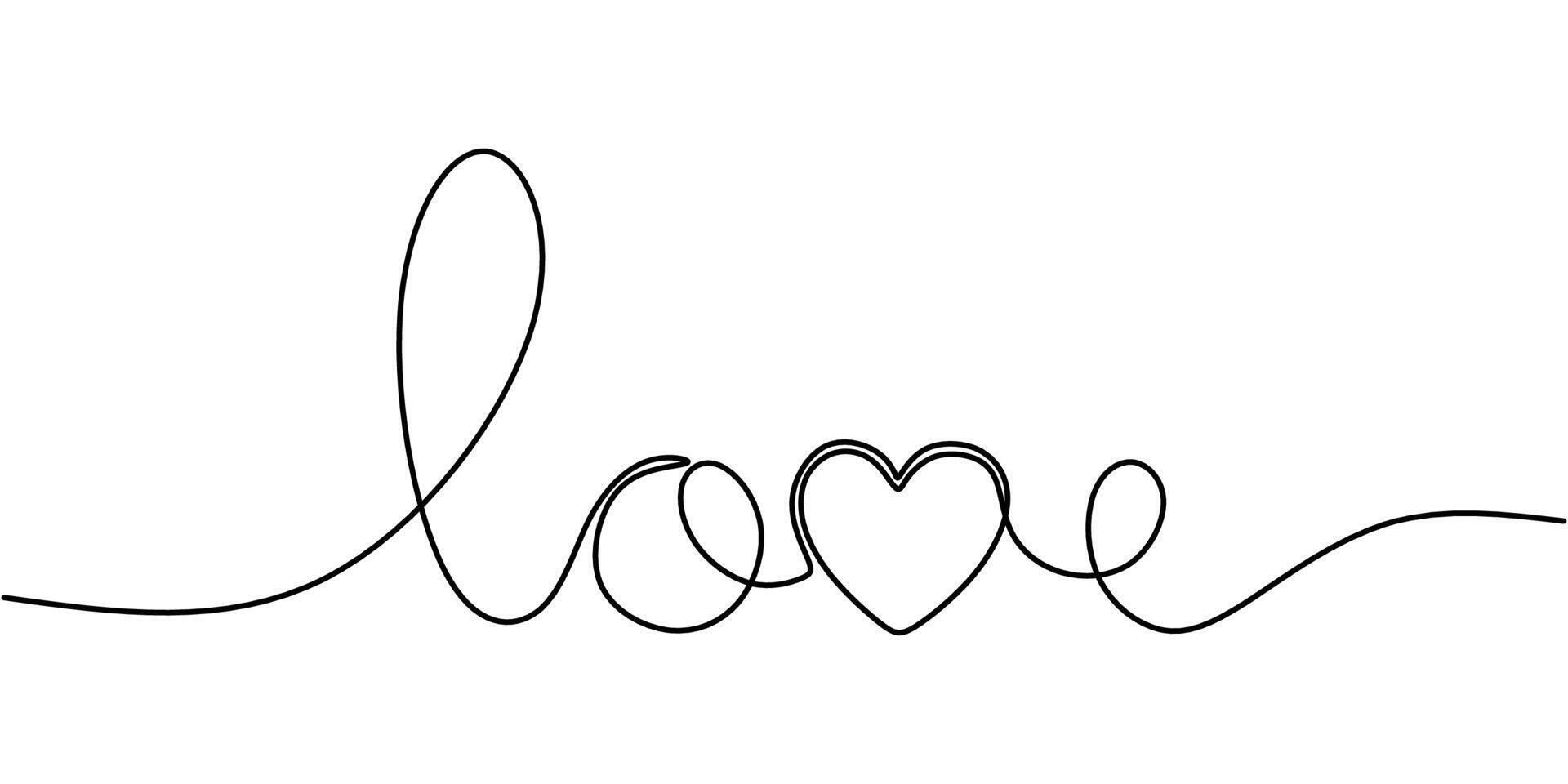 Love typography script with heart one line art vector