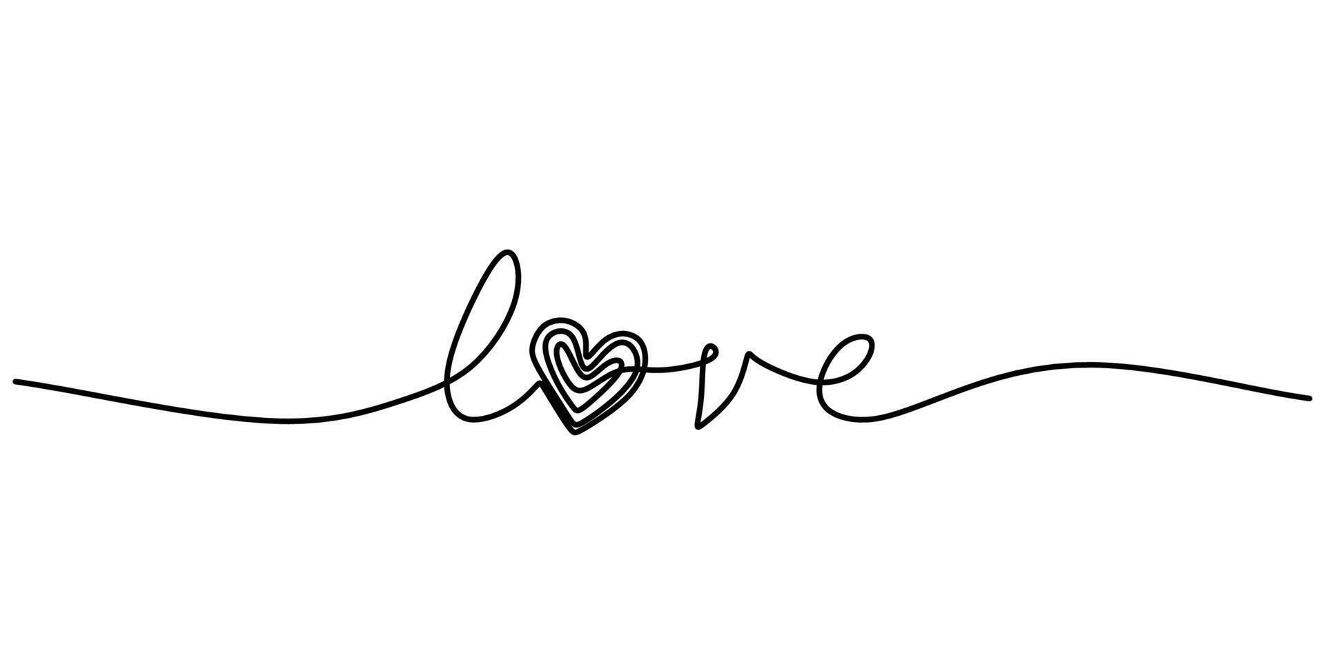 Minimalist love typography with heart one line drawing vector