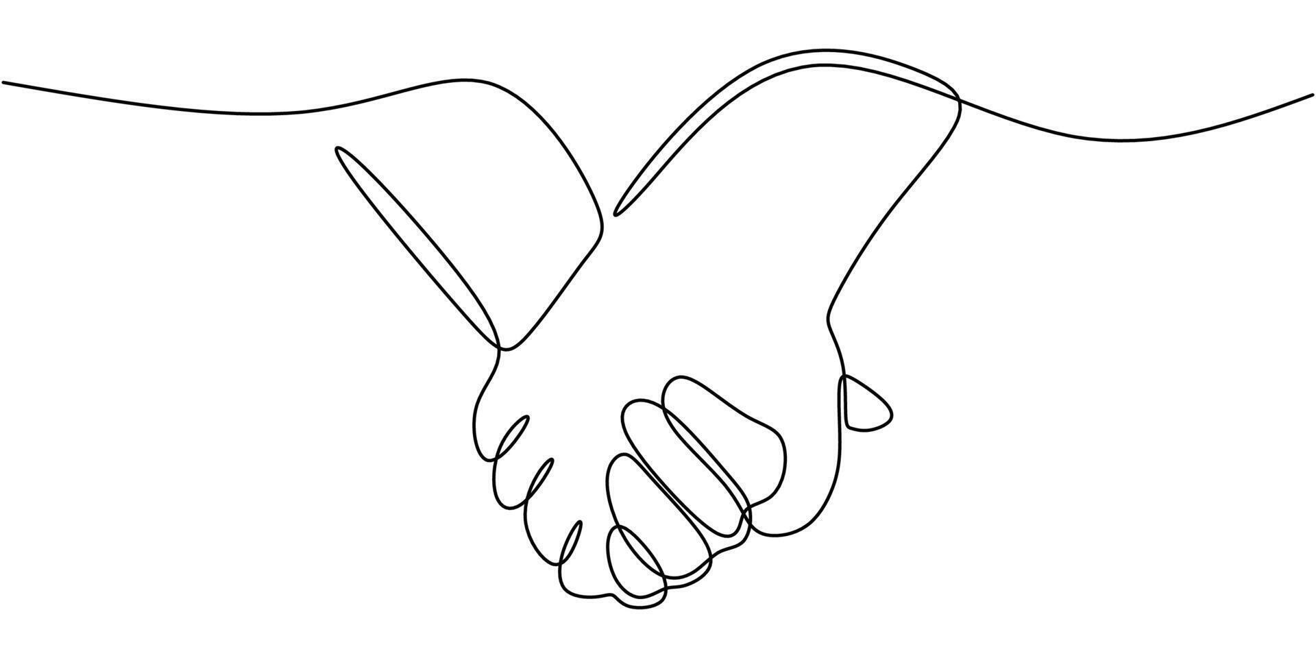 Holding hands for connection continuous line drawing vector