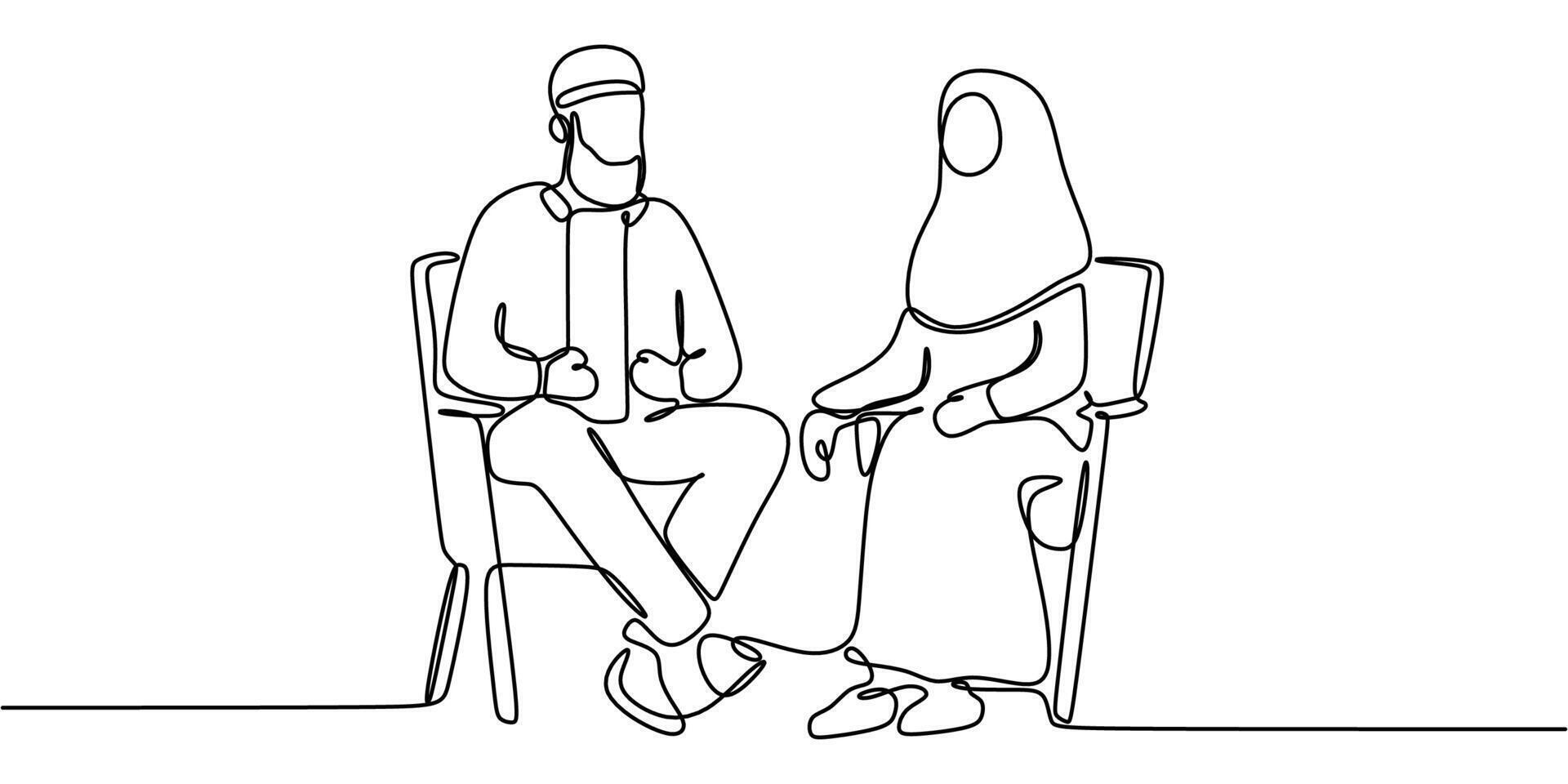 Islamic Couple Sitting Talking Art vector