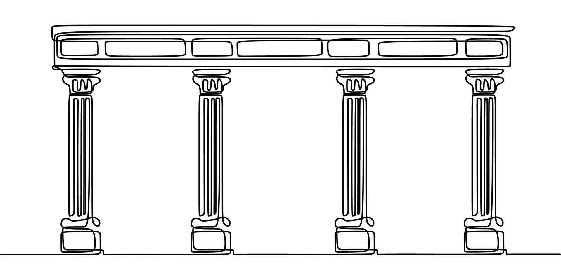 Historic Greek columns minimalist line drawing vector